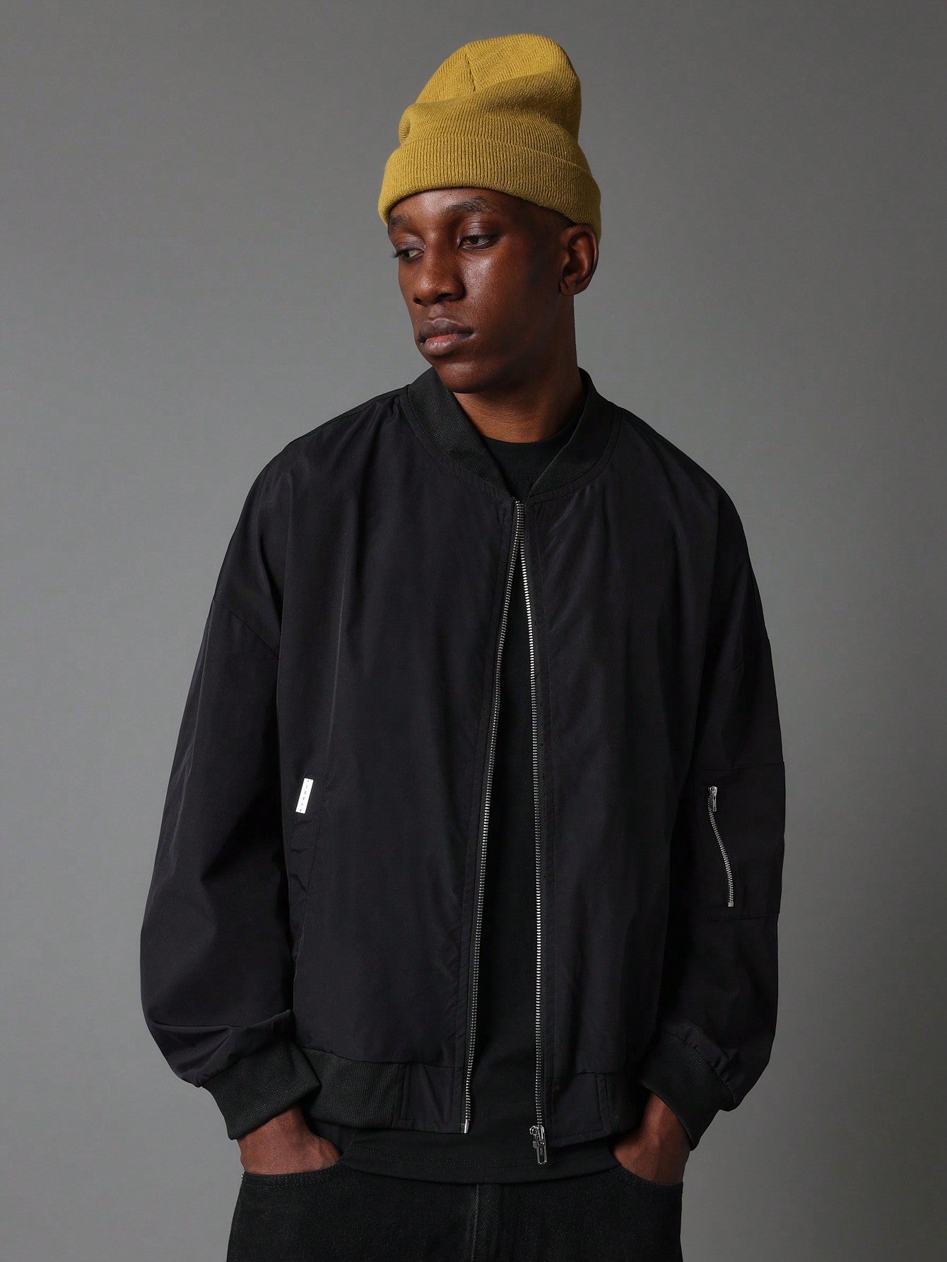 Regular Fit Zip Through Bomber Jacket