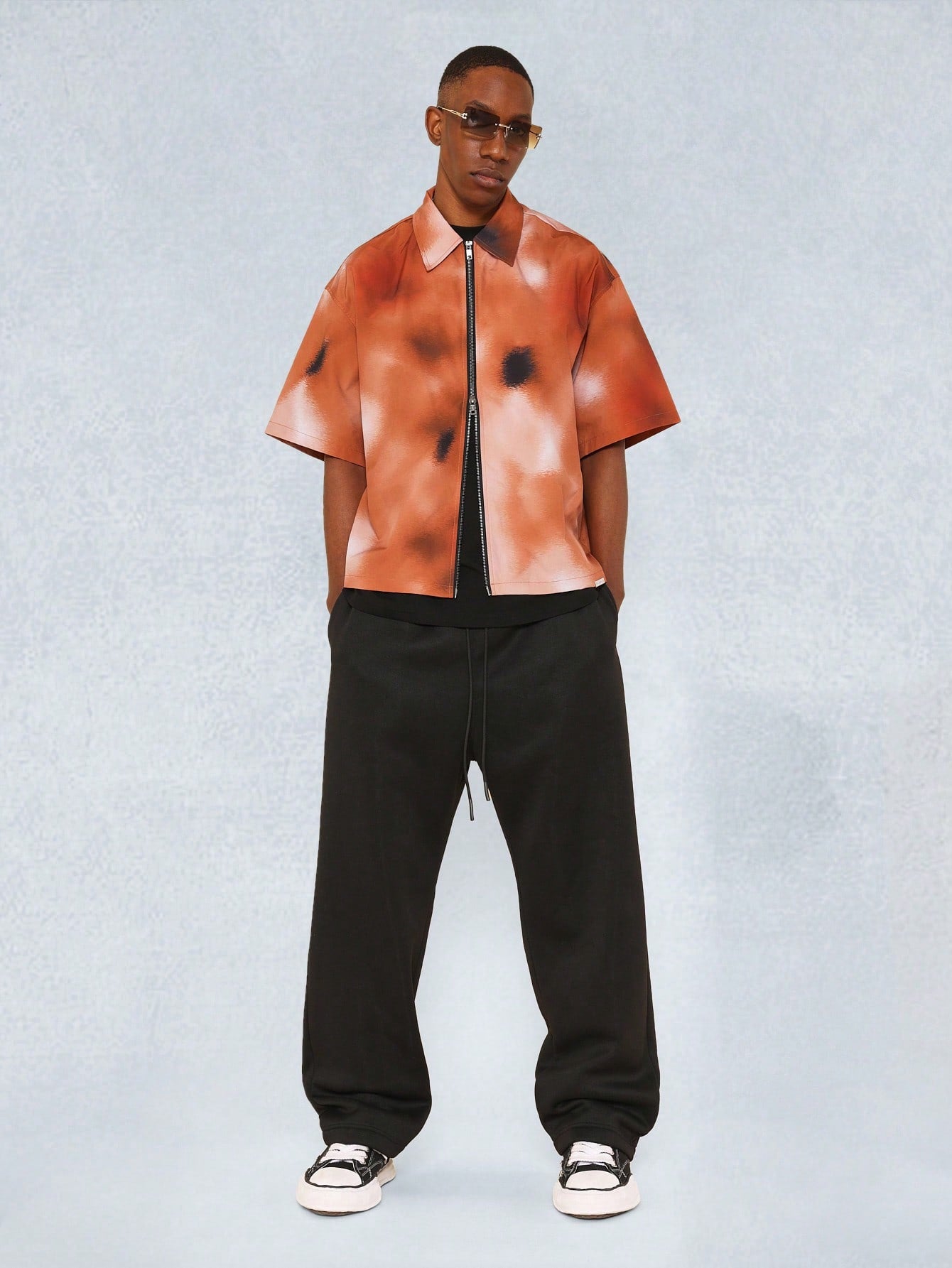 Boxy Fit Zip Nylon Shirt With All Over Print