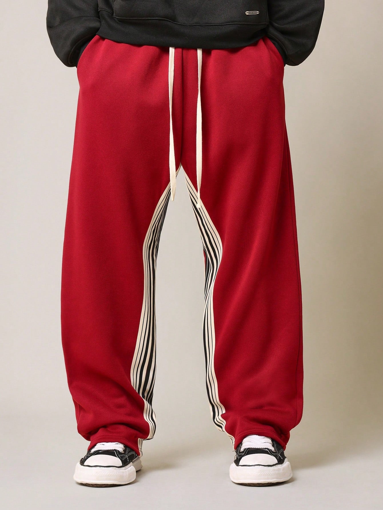 Straight Fit Drop Crotch Sweatpants With Stripe Tape