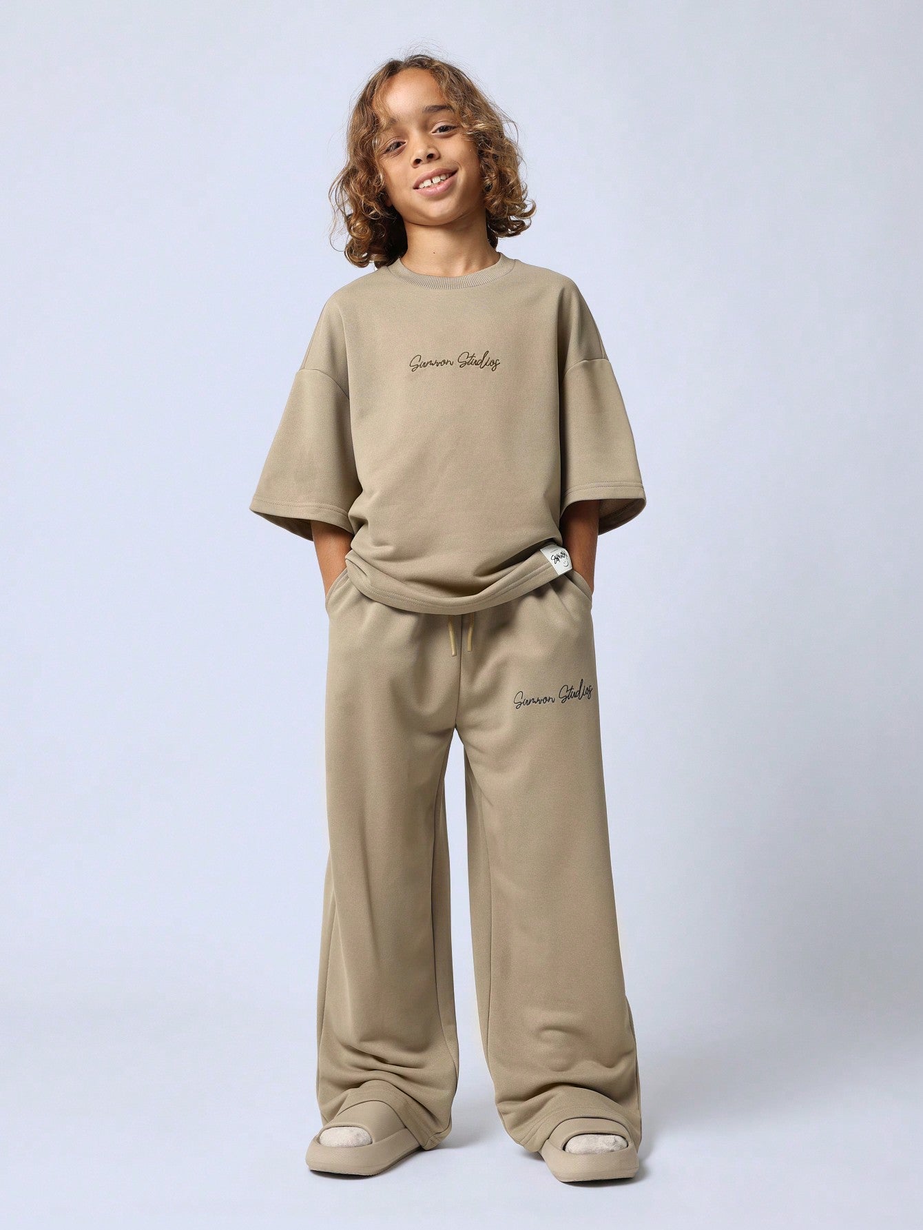 Tween Boys Oversized Elbow Sleeve Tee And Straight Fit Jogger With Embroidery Print 2 Piece Set