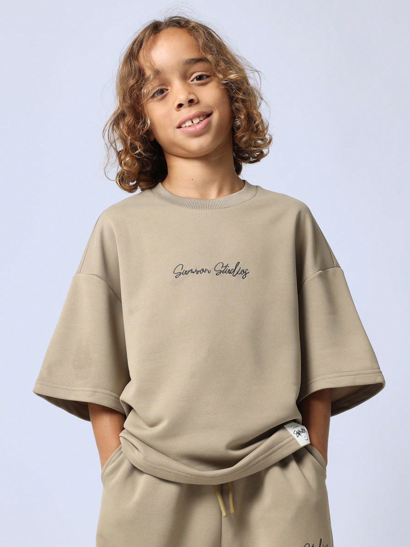 Tween Boys Oversized Elbow Sleeve Tee And Straight Fit Jogger With Embroidery Print 2 Piece Set