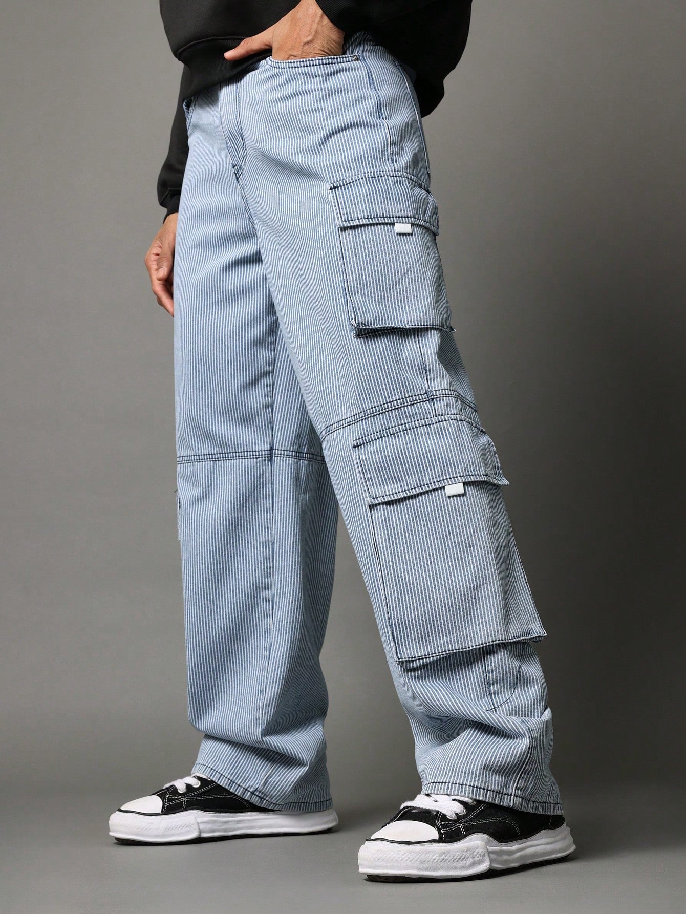 Loose Fit Baggy Cargo Pinstripe Jeans