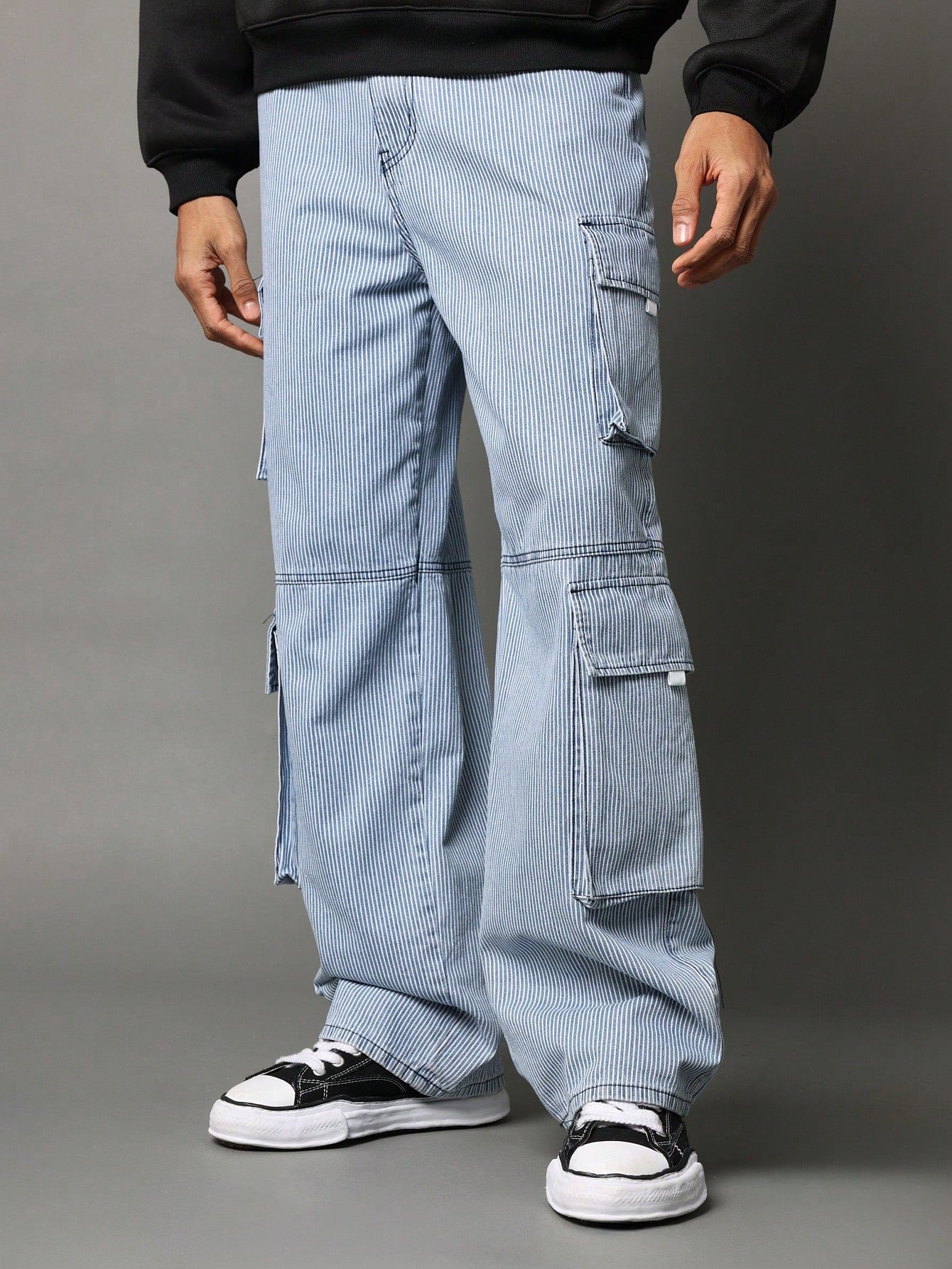 Loose Fit Baggy Cargo Pinstripe Jeans