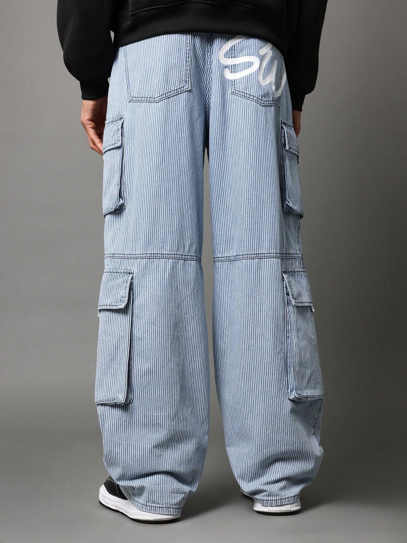 Loose Fit Baggy Cargo Pinstripe Jeans