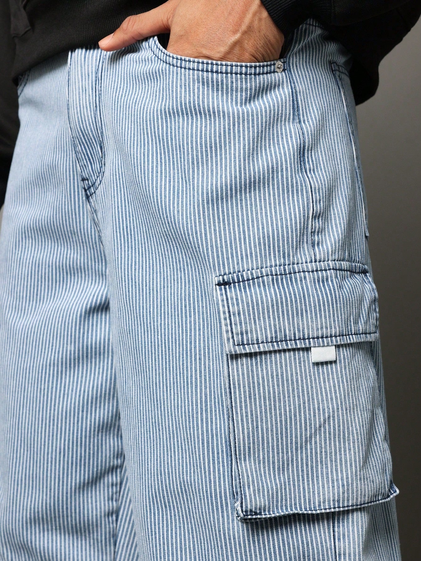 Loose Fit Baggy Cargo Pinstripe Jeans