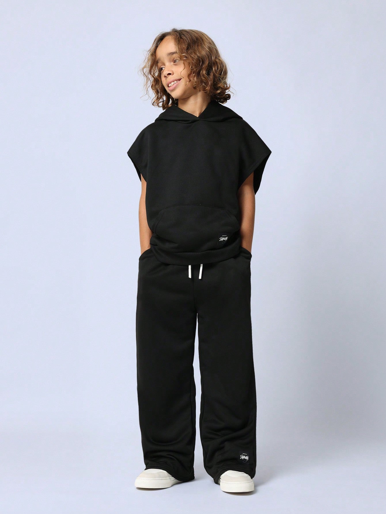 Tween Girls Relaxed Boxy Sleeveless Hoodie And Wide Leg Sweatpants 2 Piece Set