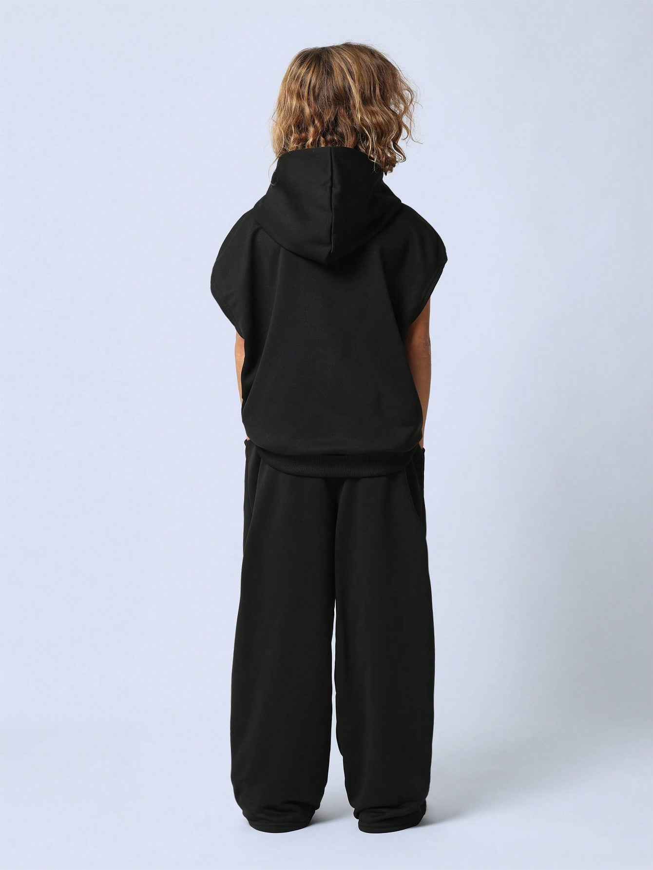 Tween Girls Relaxed Boxy Sleeveless Hoodie And Wide Leg Sweatpants 2 Piece Set