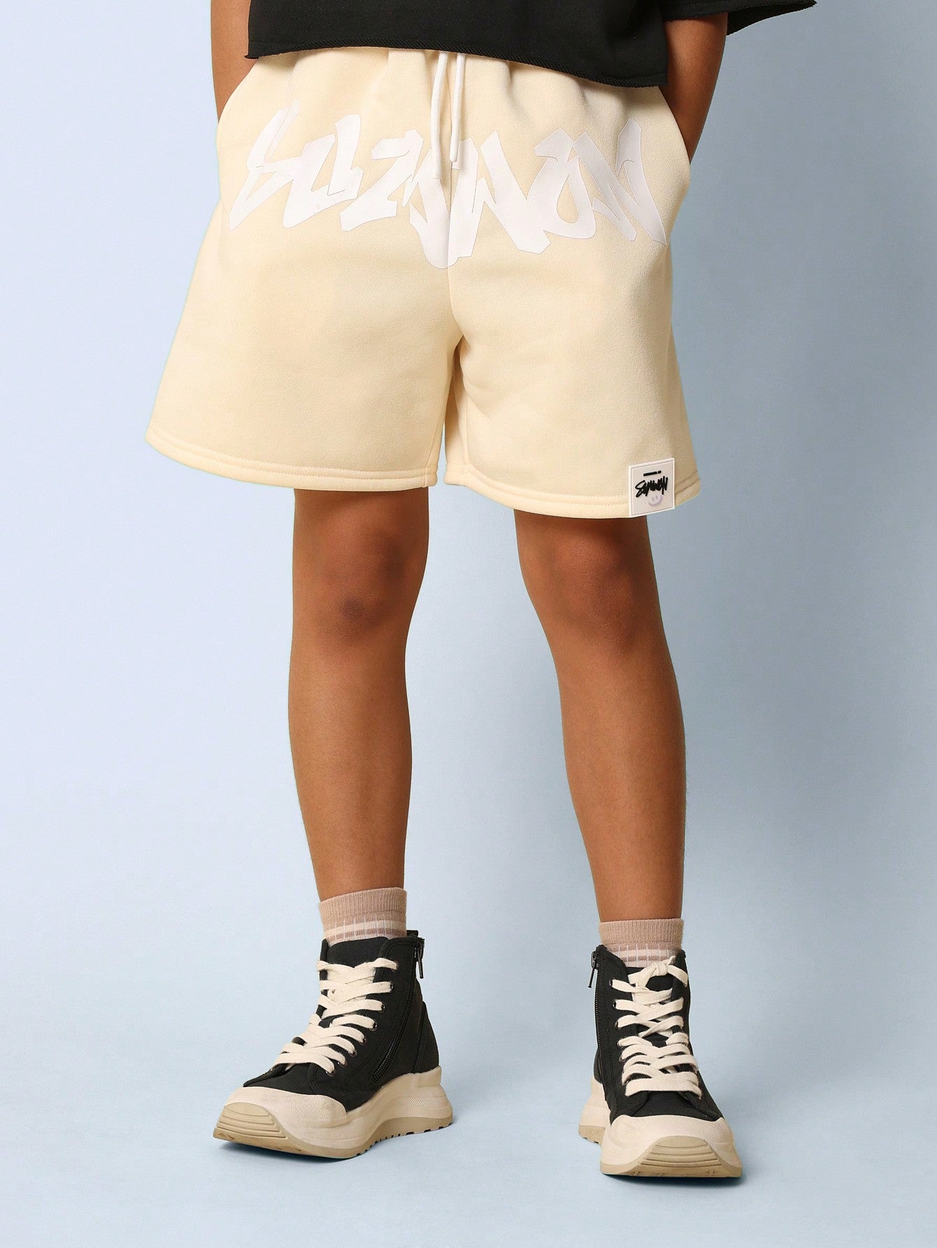 Tween Girls Drop Crotch Short With Front Graphic Print