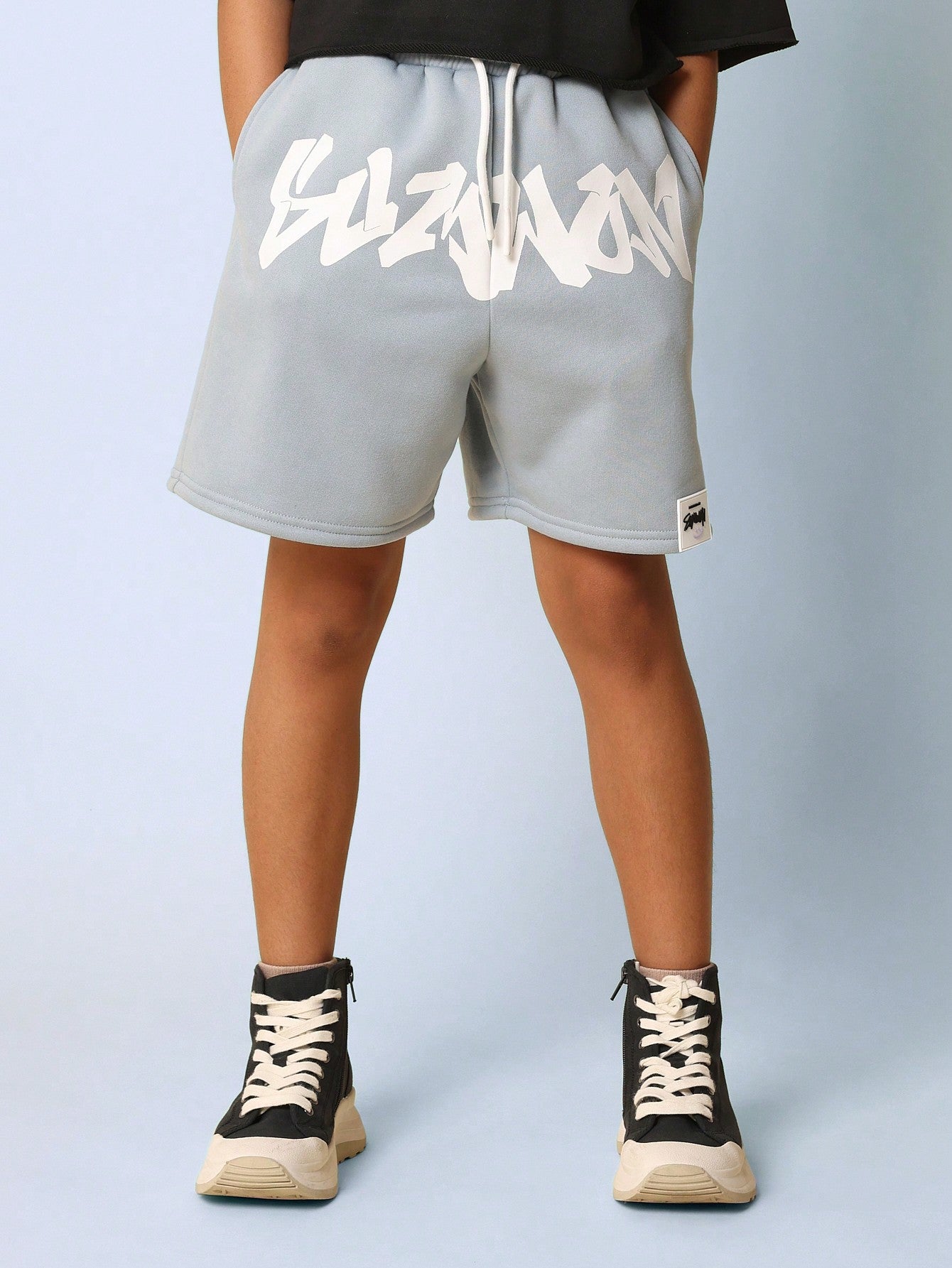 Tween Girls Drop Crotch Short With Front Graphic Print