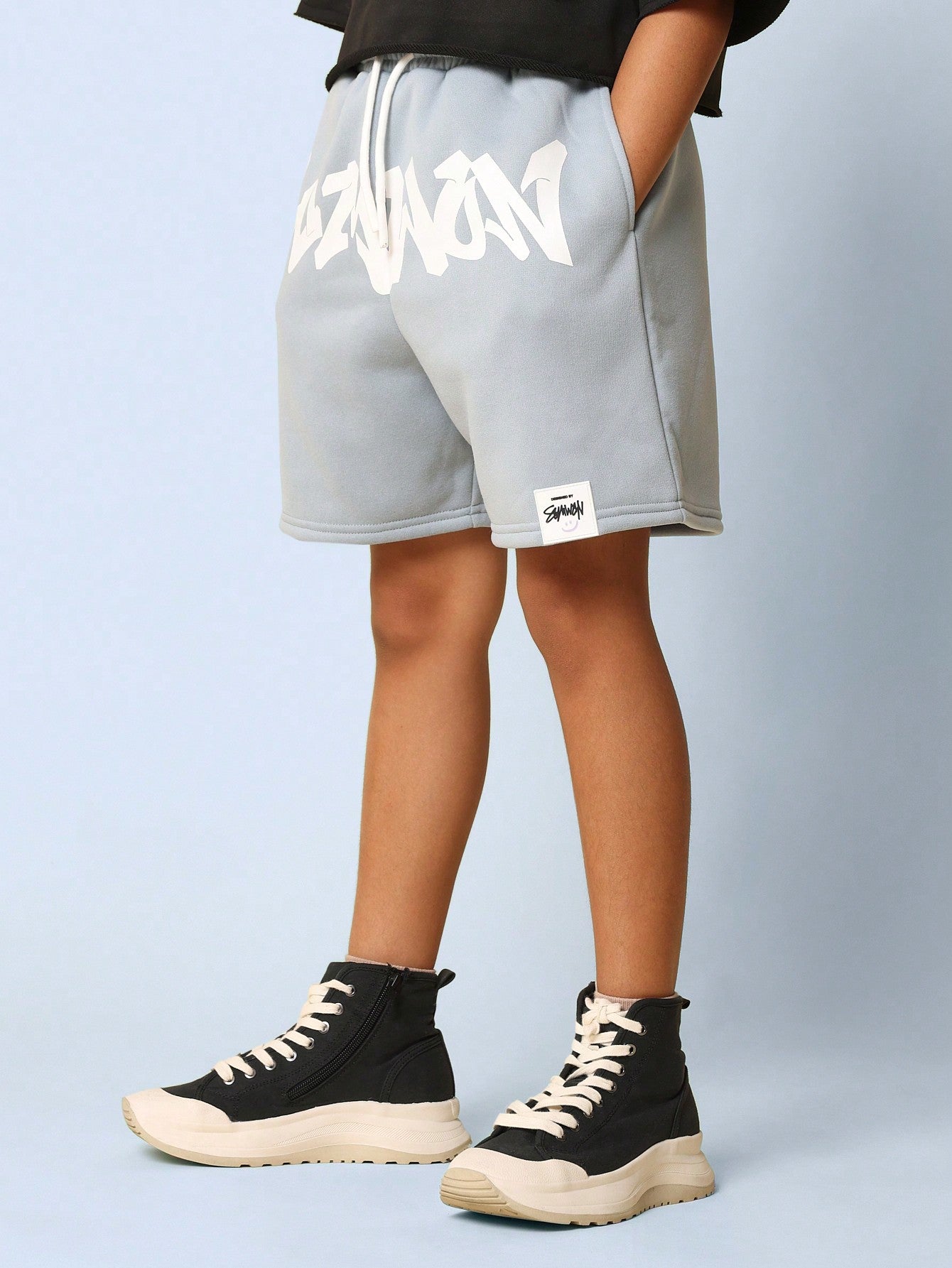 Tween Girls Drop Crotch Short With Front Graphic Print