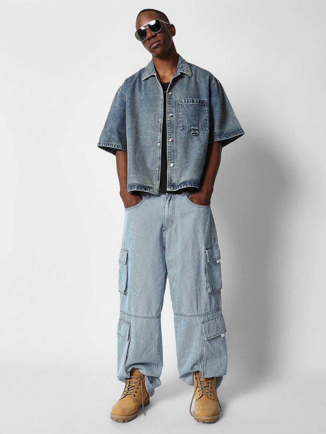 Boxy Washed Denim Shirt With Number Graphic Print