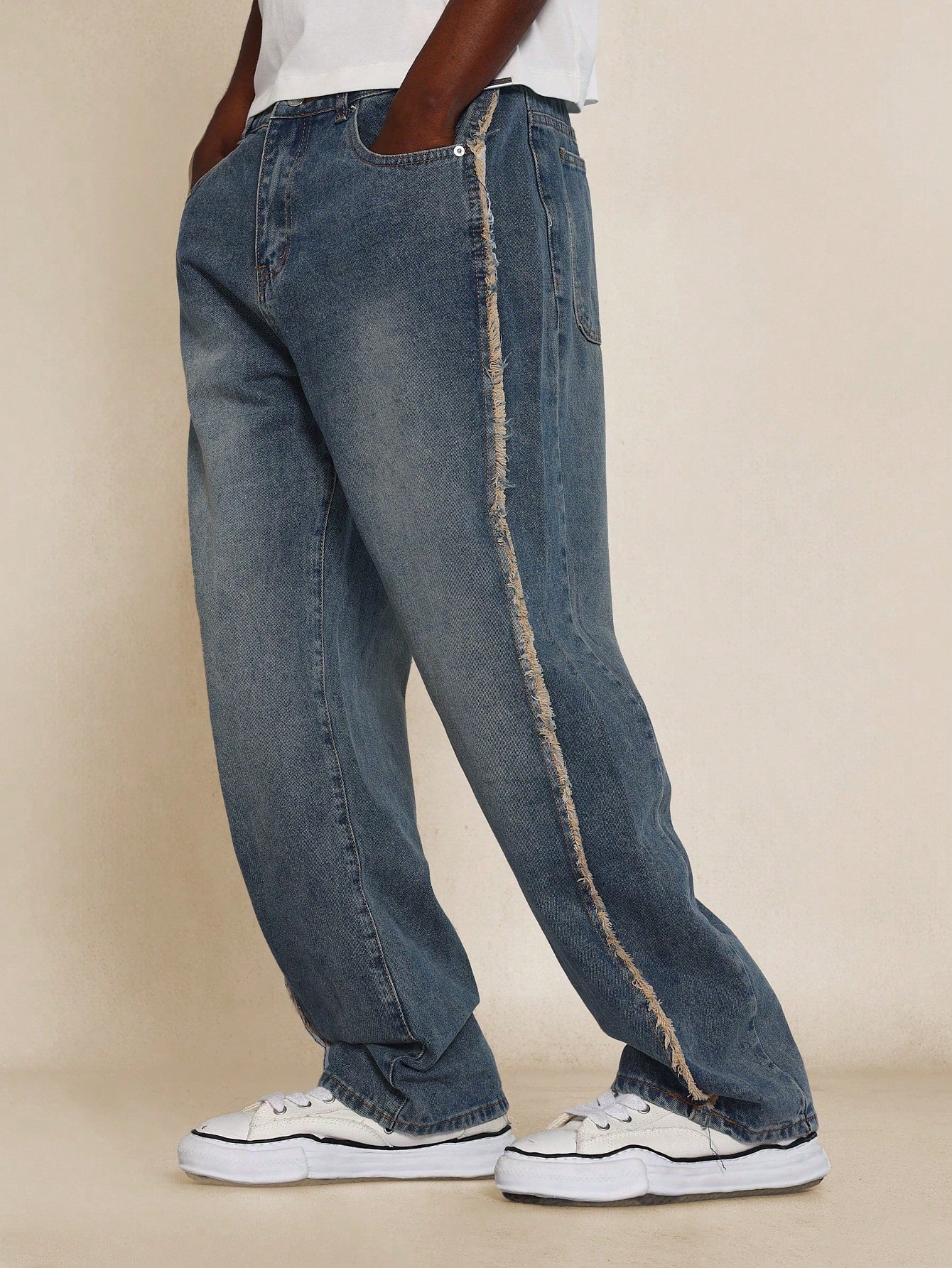 Super Oversized Fit Jean With Side Raw Edge Panel Detail