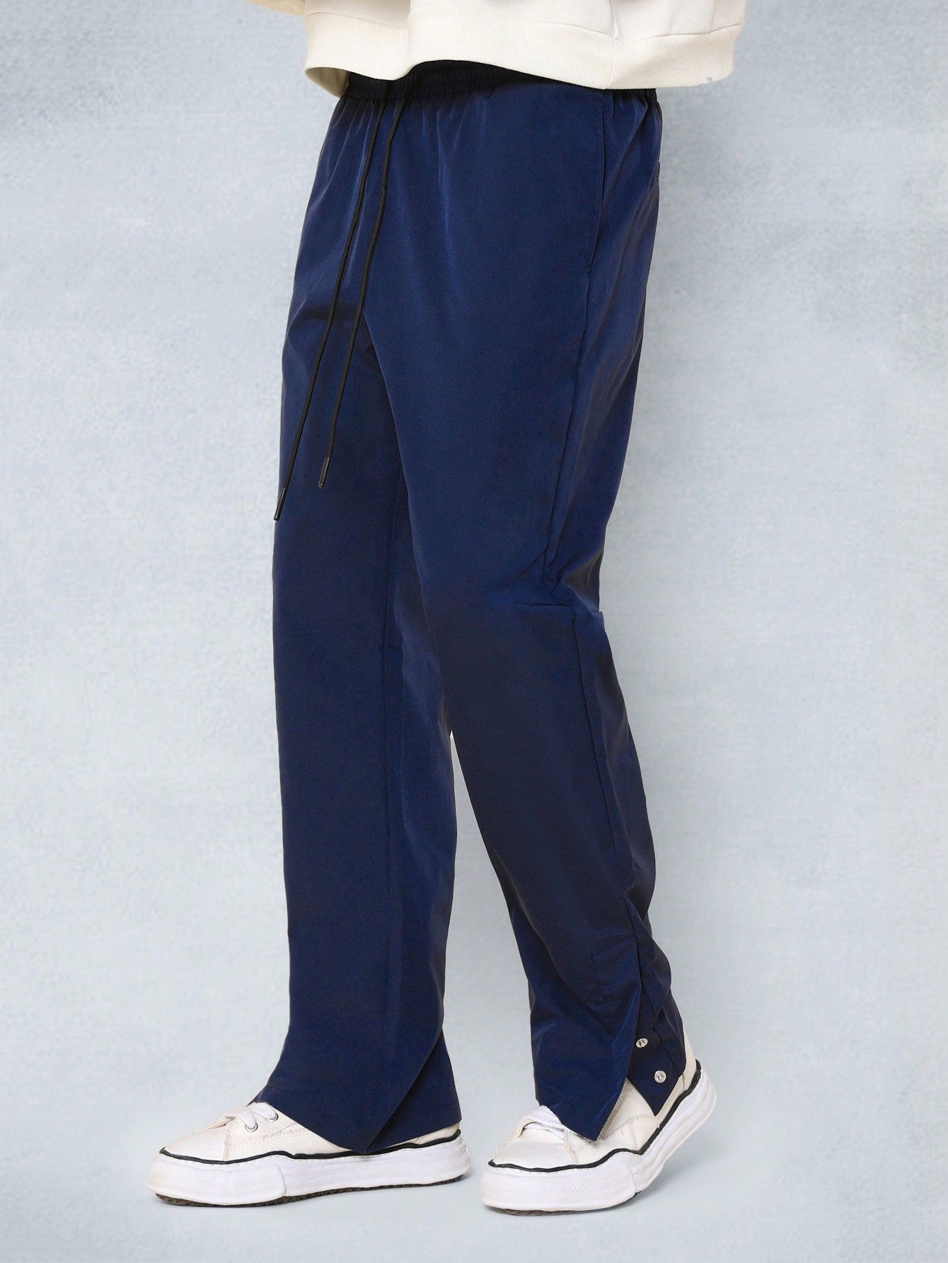 Straight Fit Nylon Trouser With Hidden Side Snaps