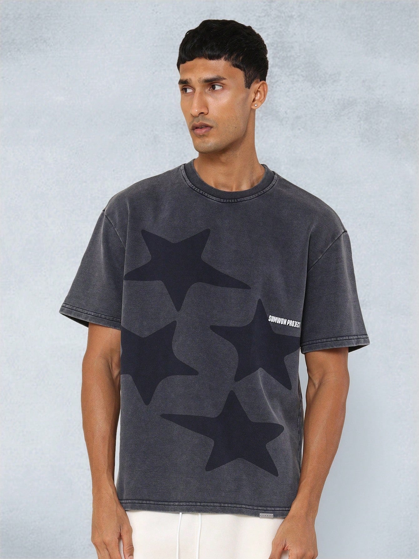 Washed Crop Fit Tee With Star Graphic