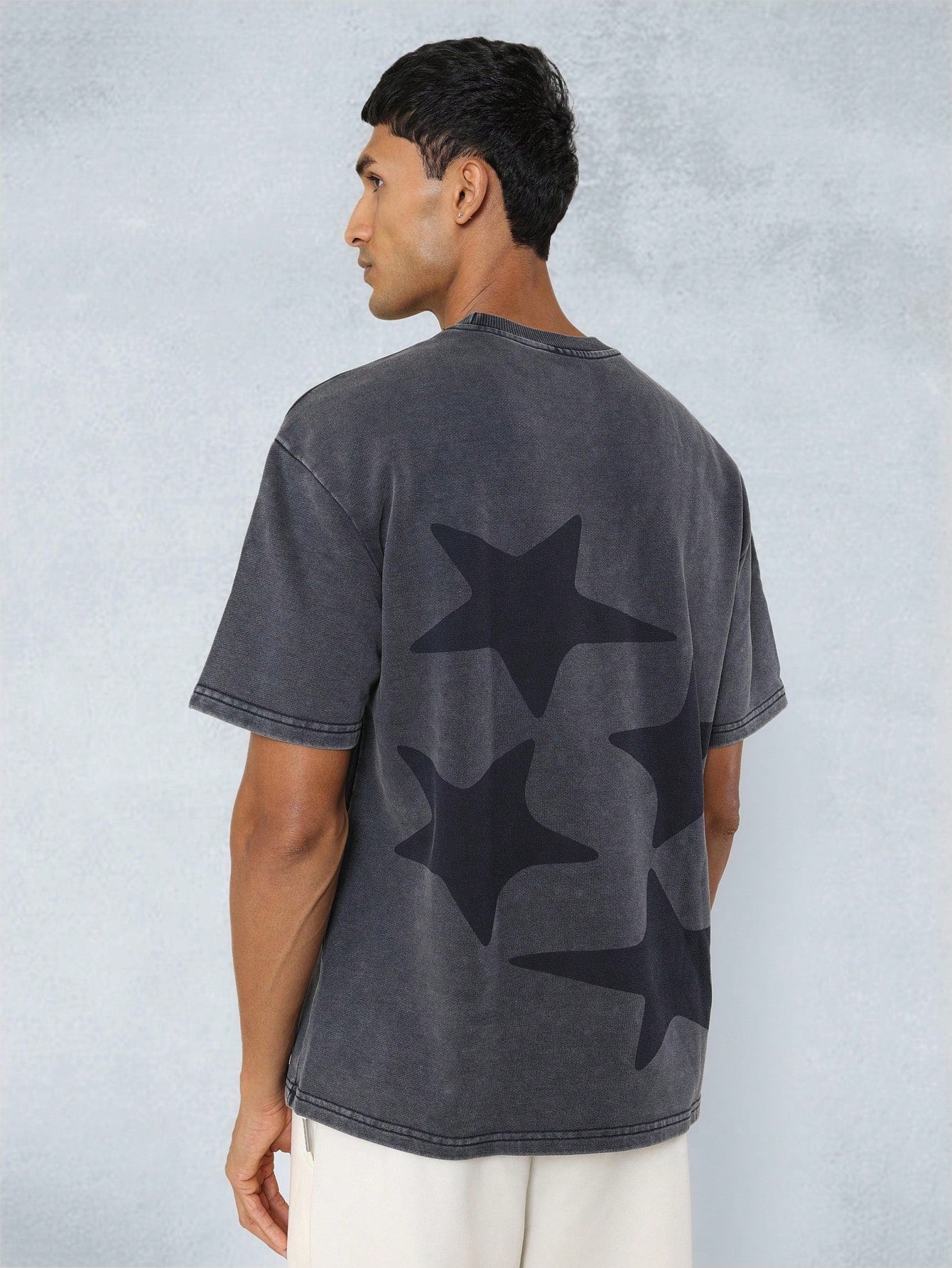 Washed Crop Fit Tee With Star Graphic