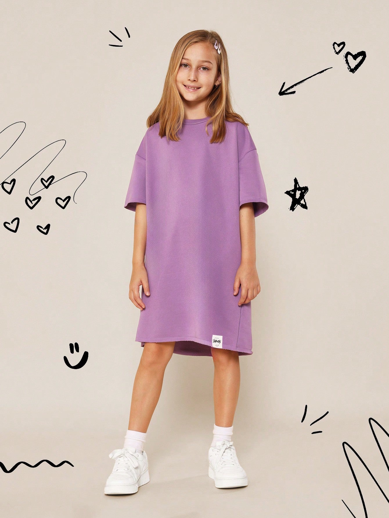 Tween Girls Raw Hem Oversized Fit Tee Dress