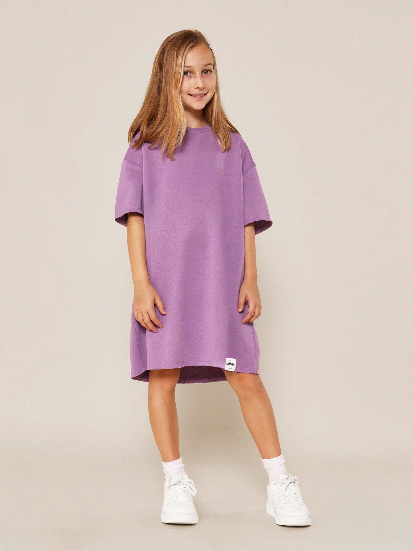 Tween Girls Raw Hem Oversized Fit Tee Dress