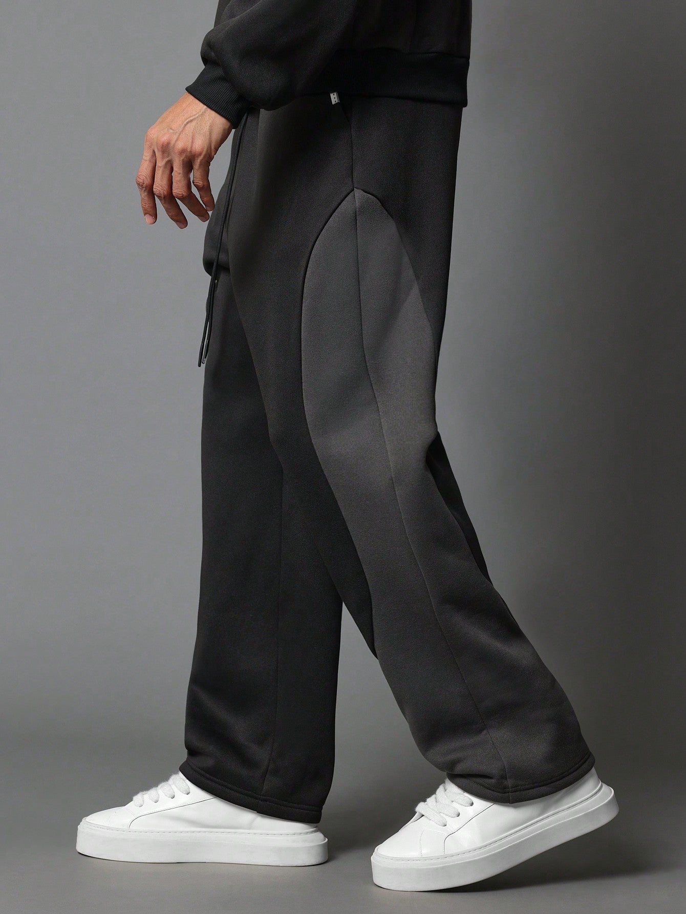 Regular Fit Contrast Panels Overhead Hoodie And Drop Crotch Sweatpants 2 Piece Set