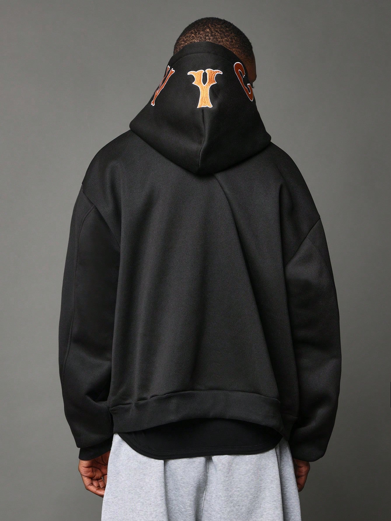 Overhead Crop Fit Hoodie With NYC Embroidered On Hood & Kangaroo Pocket