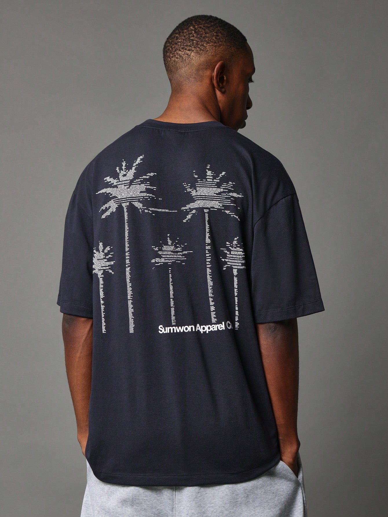 Regular Fit Short Sleeve Tee With Back Palm Tree Graphic Print