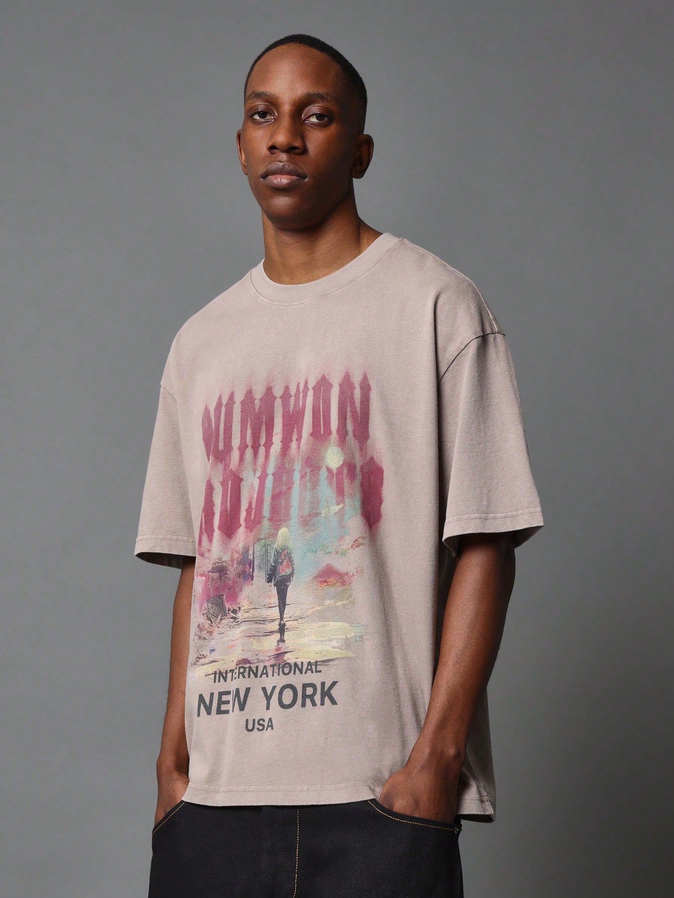 Washed Tee With Front New York Graphic Print College Ready