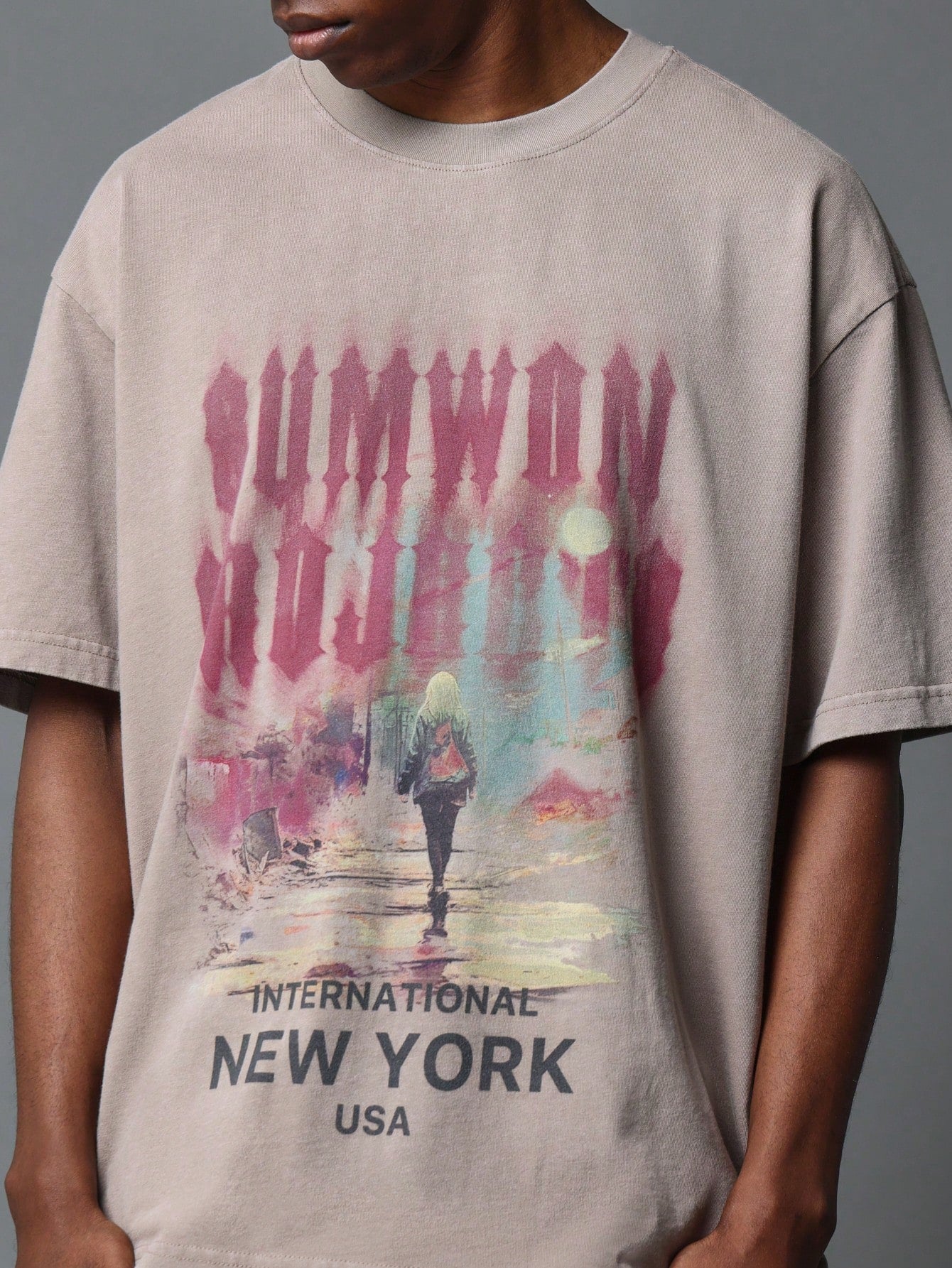 Washed Tee With Front New York Graphic Print College Ready