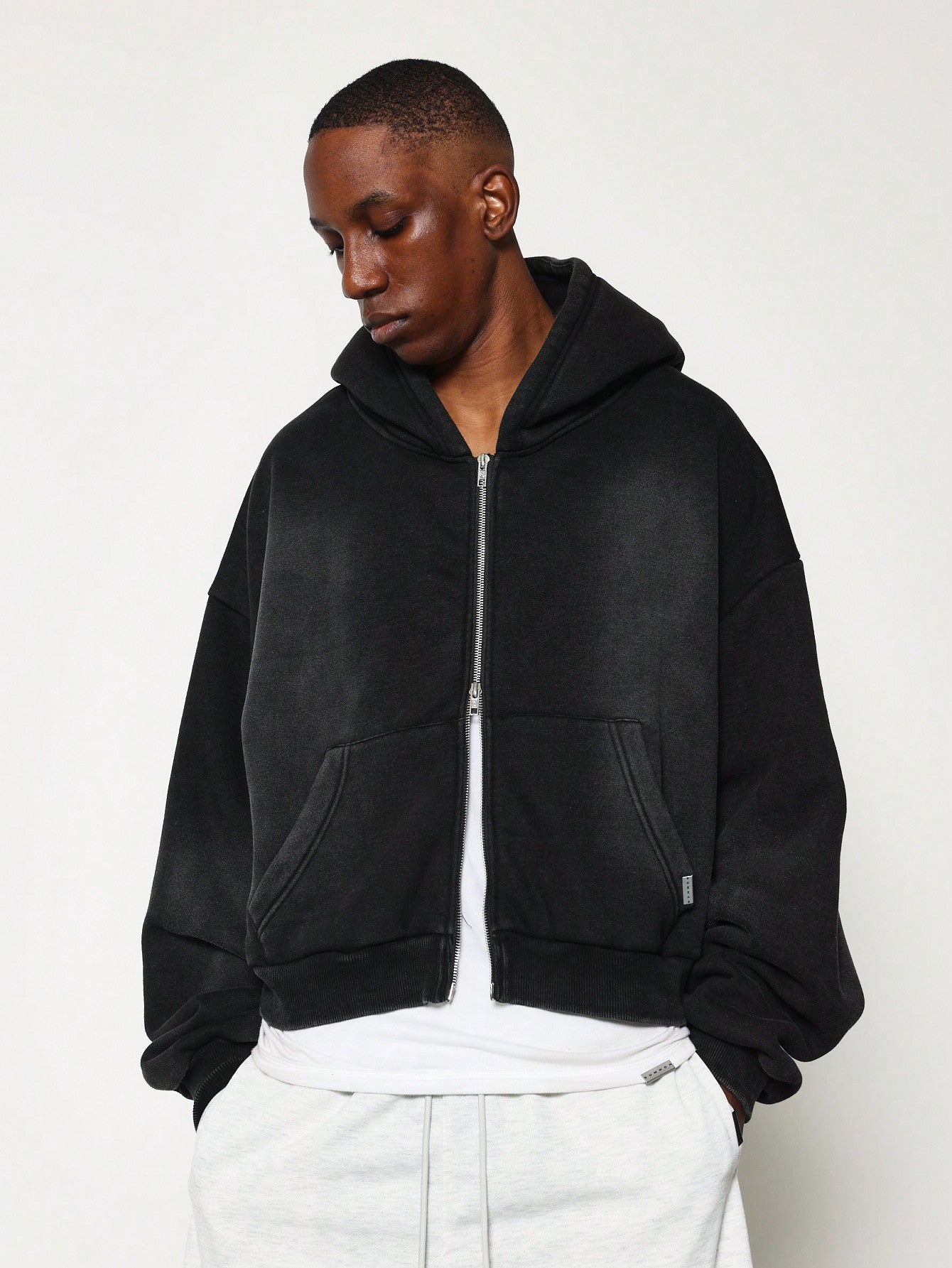 Cropped Washed Zip-Up Hoodie