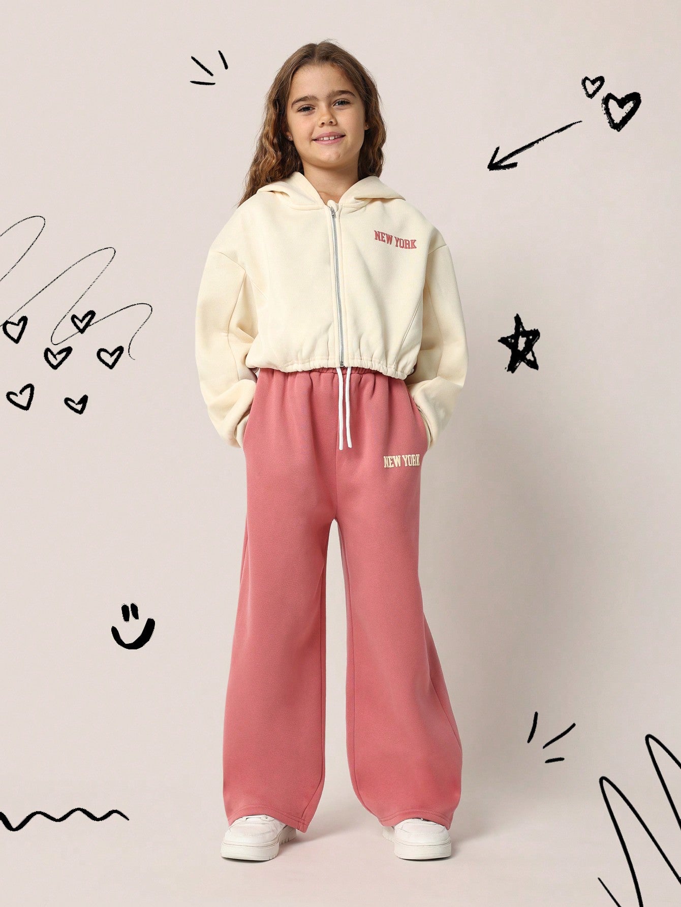 Tween Girls Comfy Crop Zip-Up Hoodie And Sweatpants 2 Piece Set