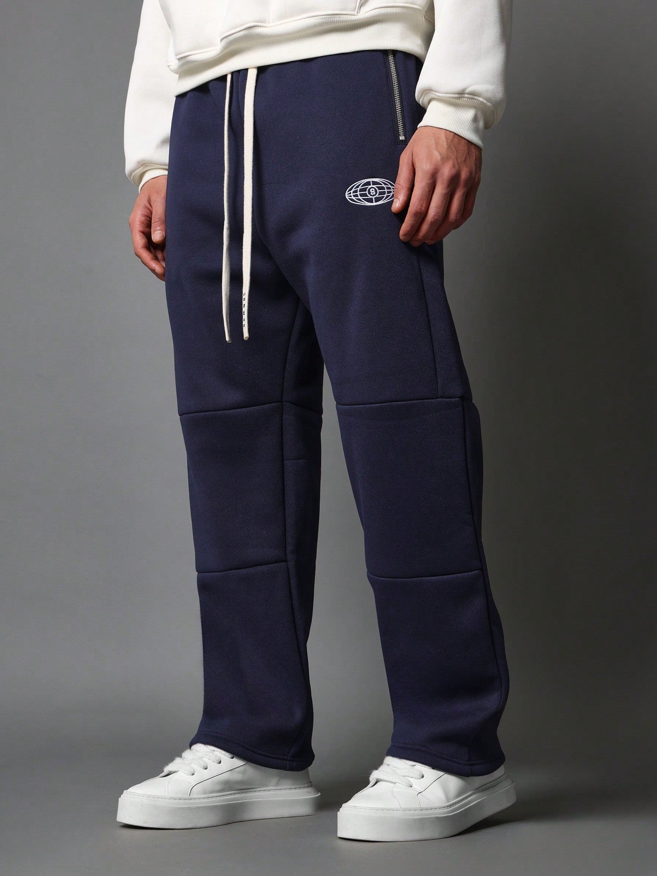 Drop Crotch Jogger With Metal Zipper Detail And Logo Drawcords