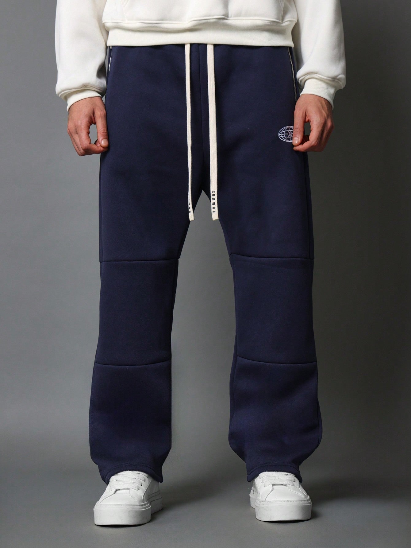 Drop Crotch Jogger With Metal Zipper Detail And Logo Drawcords