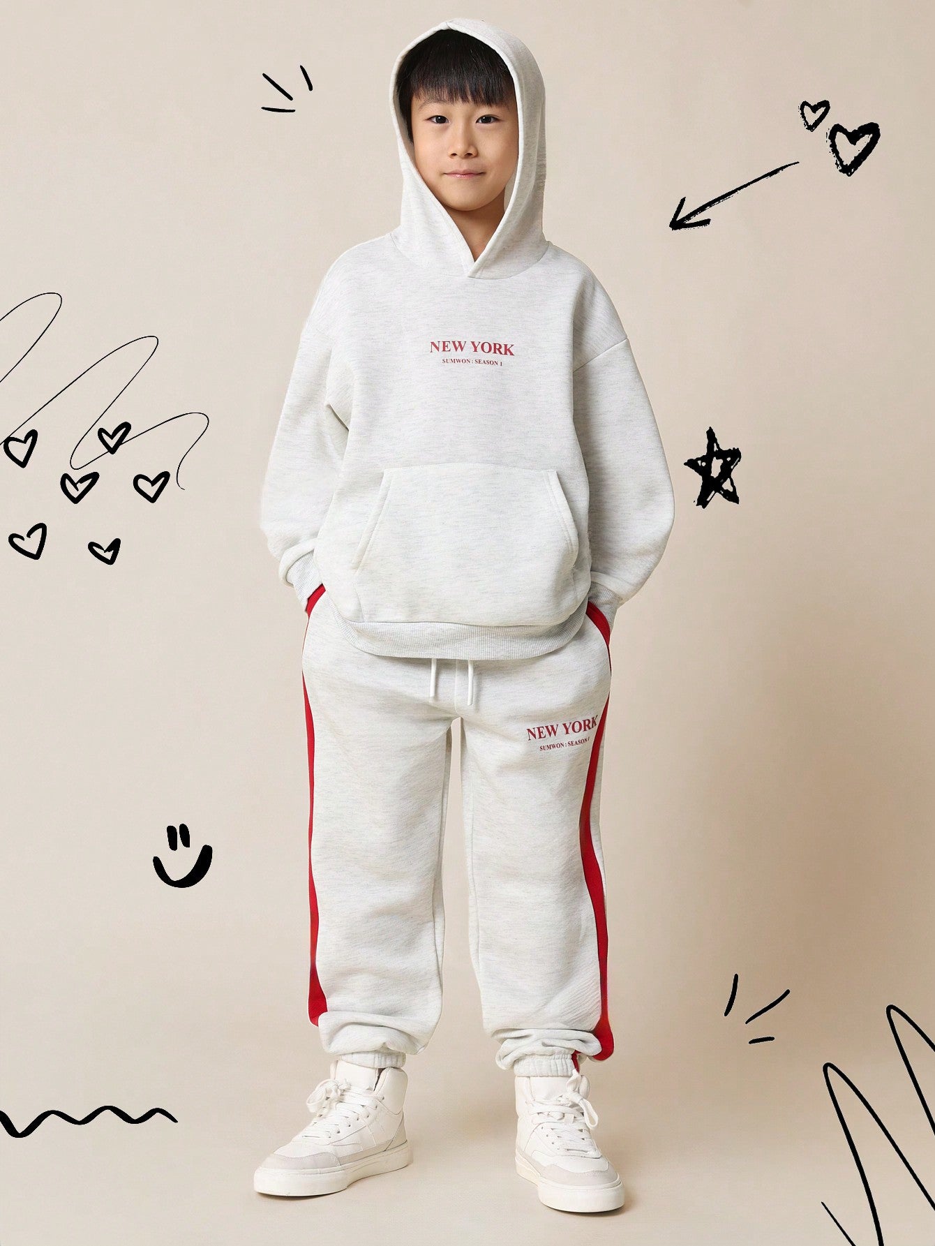 Tween Boys Comfy Regular Fit Overhead New York Printed Hoodie And Straight Fit Jogger With Contrast Panels 2 Piece Set