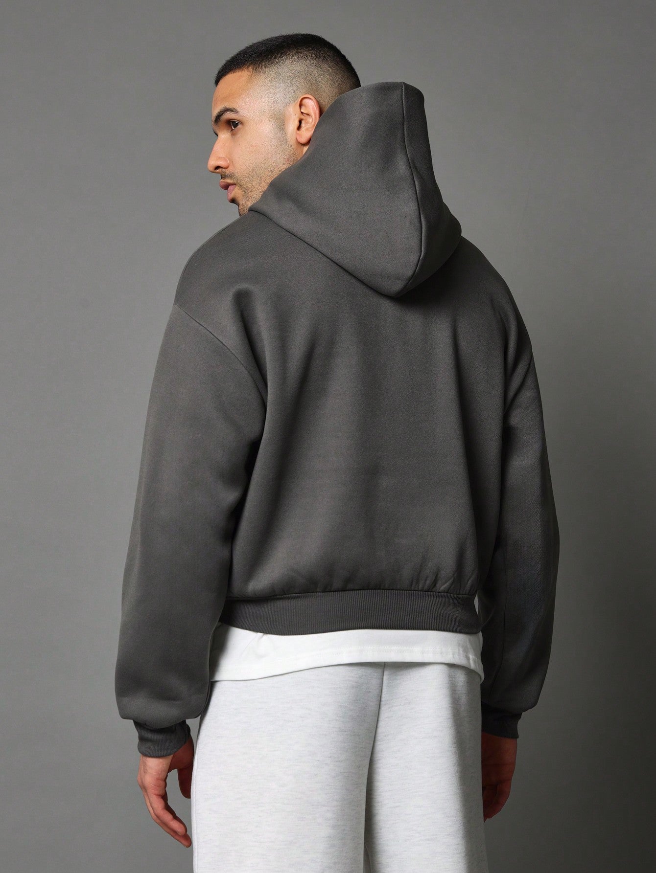 Crop Fit Zip Through Essential Hoodie