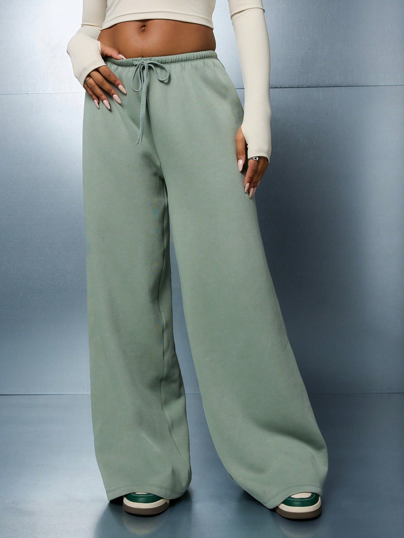 SUMWON WOMEN Washed Pull On Wide Leg Sweatpants With Draw Cords