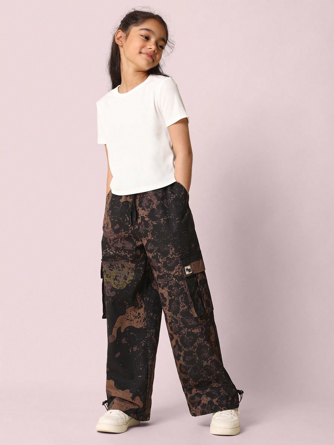 Tween Girls Everyday Straight Fit Leopard Printed Cargo Pant