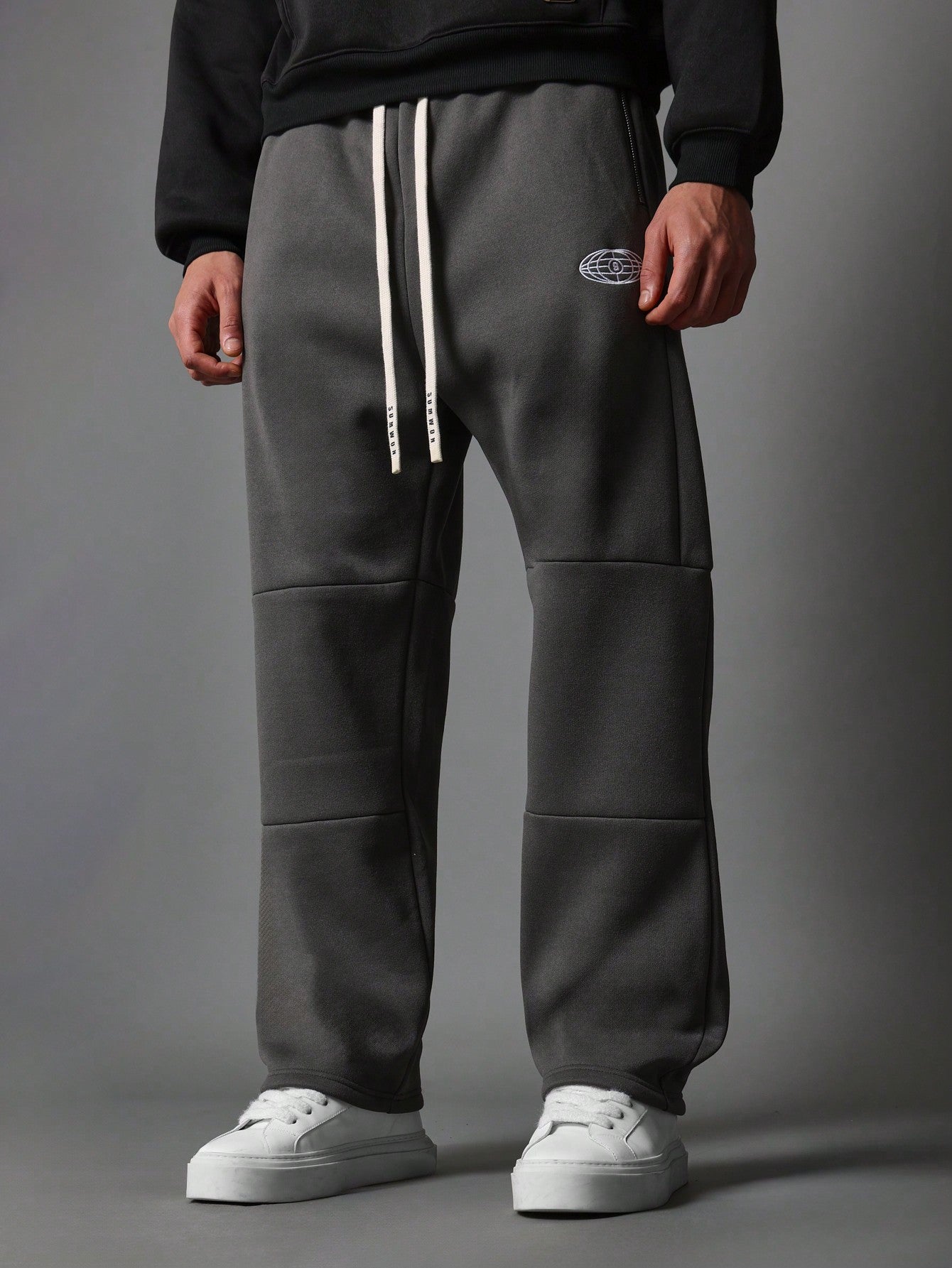 Drop Crotch Jogger With Metal Zipper Detail And Logo Drawcords