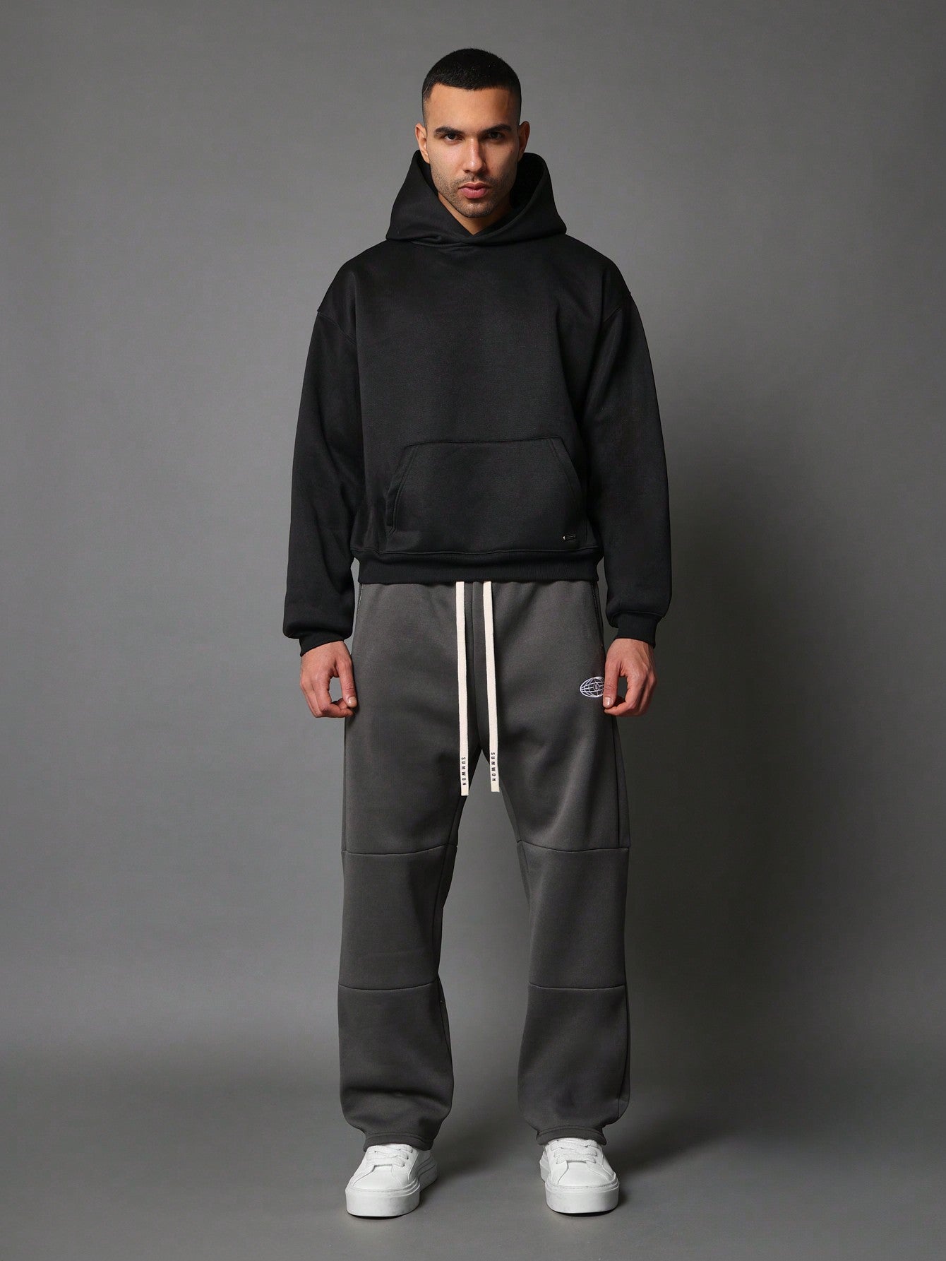 Drop Crotch Jogger With Metal Zipper Detail And Logo Drawcords