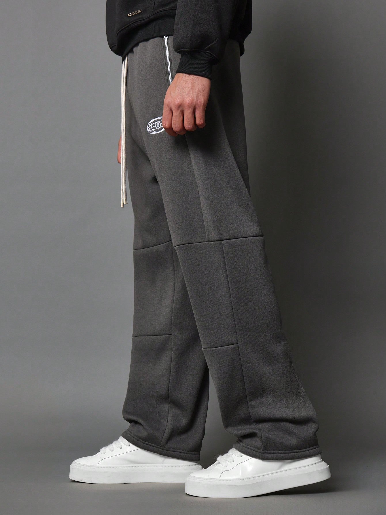 Drop Crotch Jogger With Metal Zipper Detail And Logo Drawcords