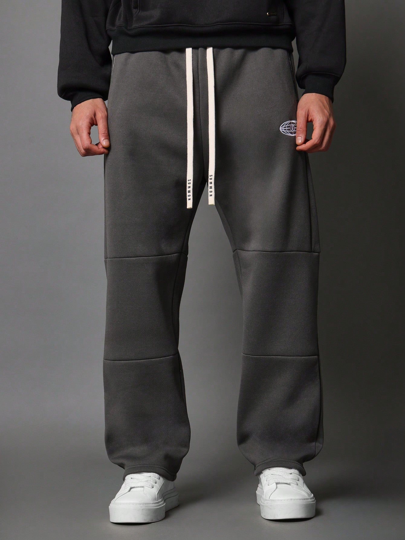 Drop Crotch Jogger With Metal Zipper Detail And Logo Drawcords