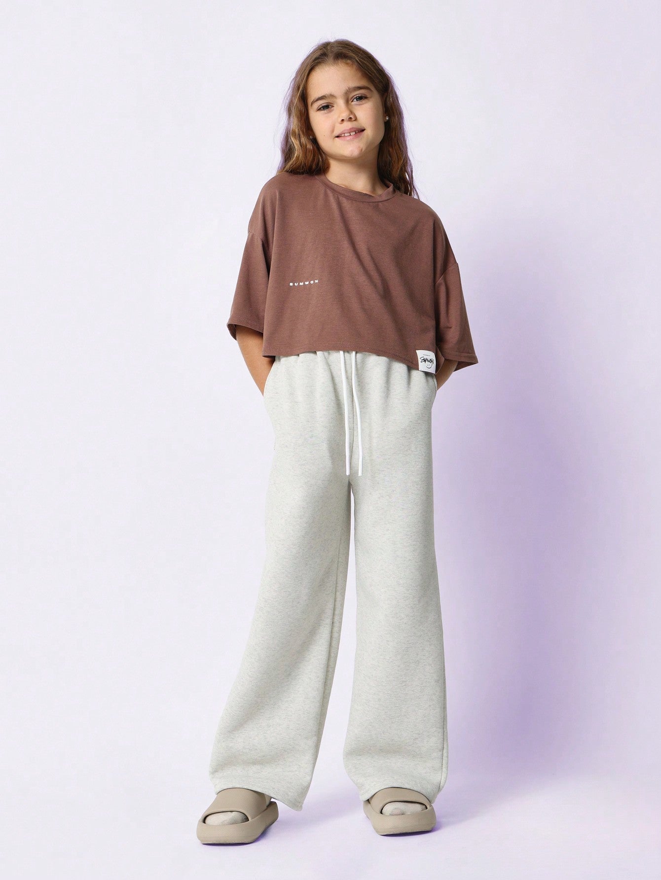 Tween Girls Oversized Crop Fit Short Sleeve Tee With Wide Leg Sweatpants 2 Piece Set