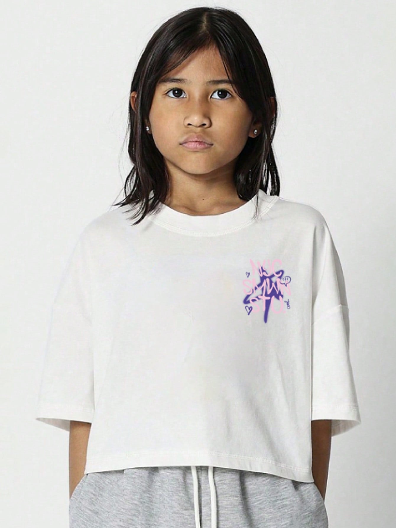 Tween Girls Everyday Play Crop Graffiti Printed Tee