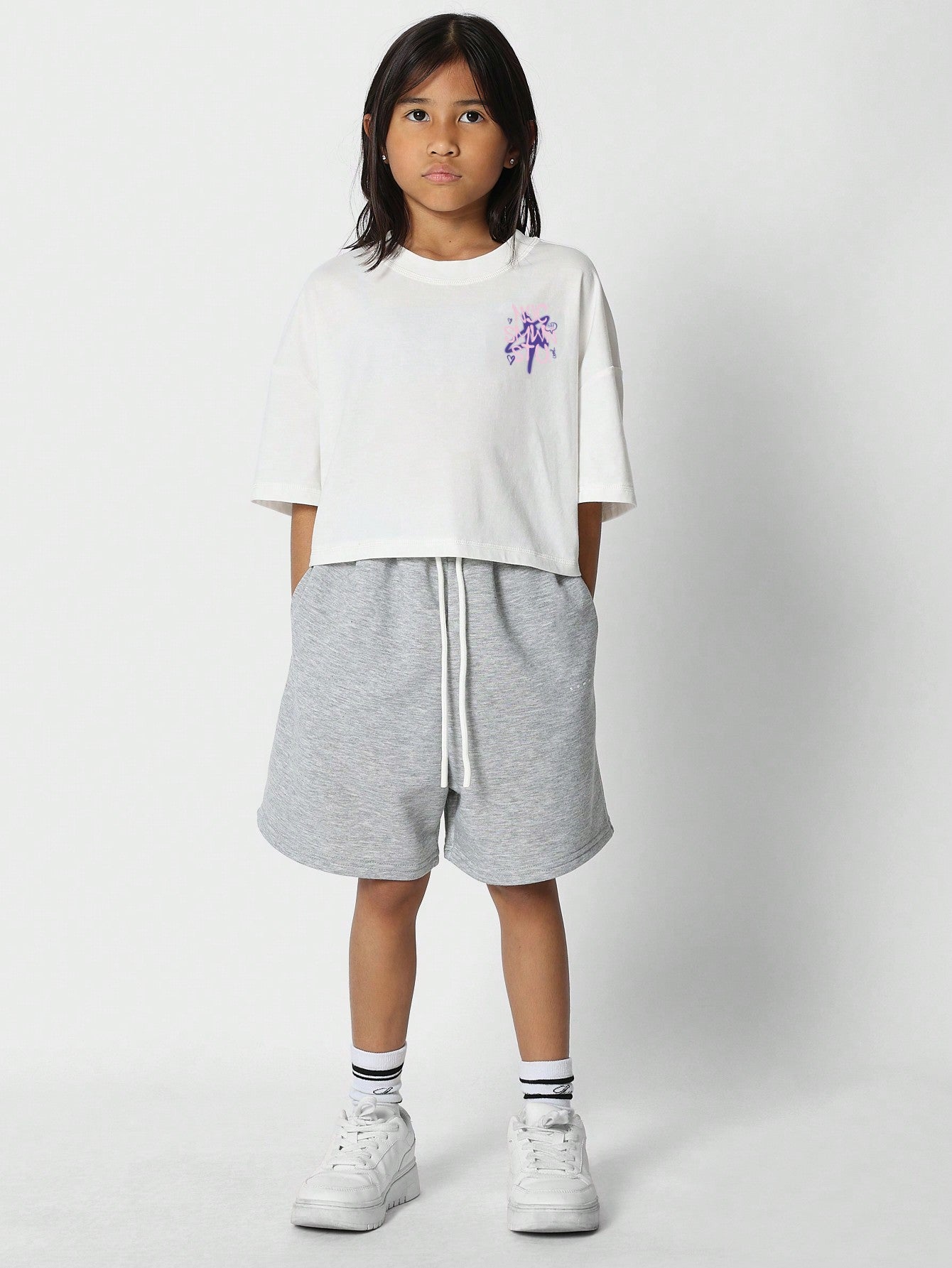 Tween Girls Everyday Play Crop Graffiti Printed Tee