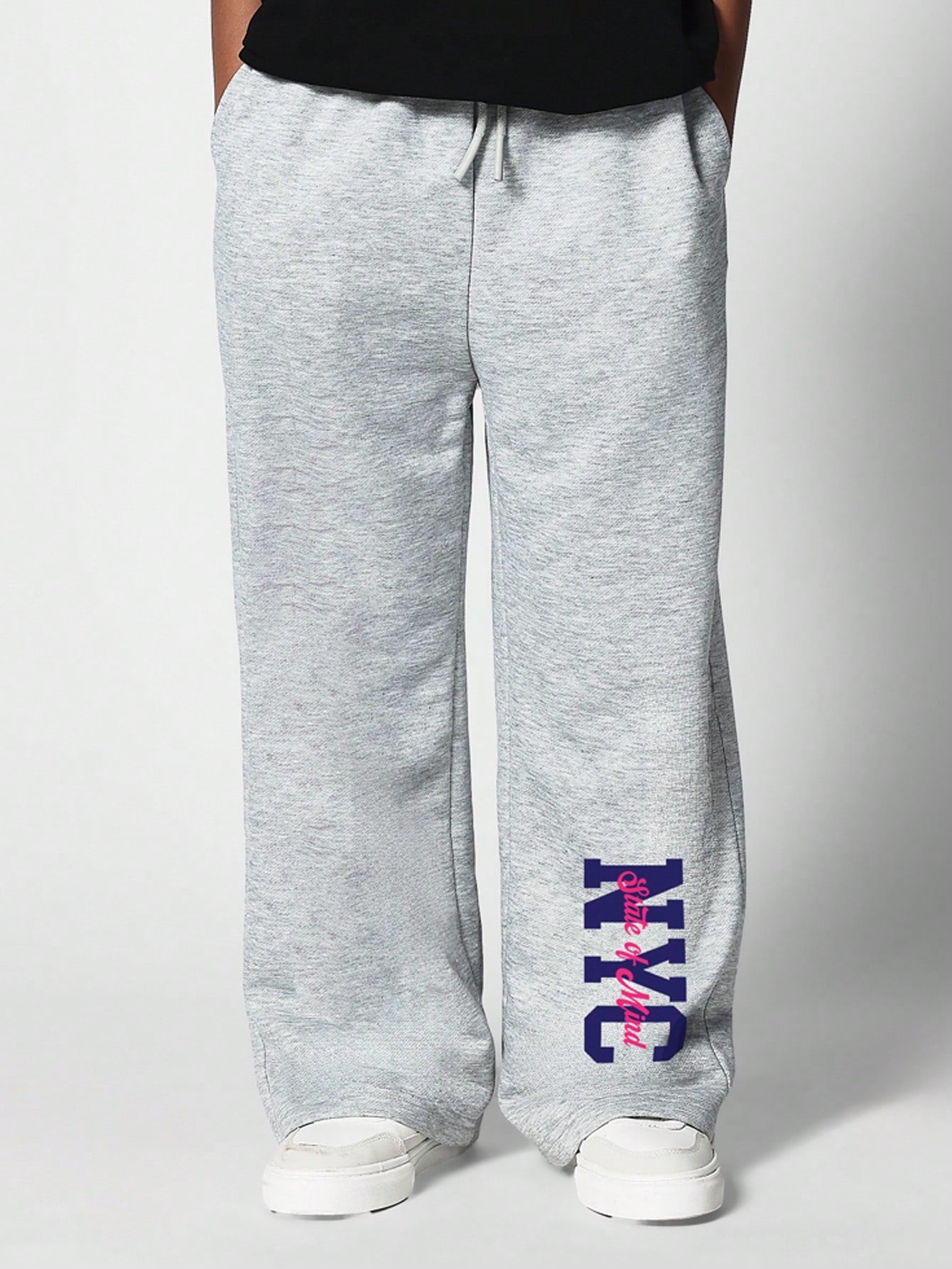 Tween Girls Wide Leg Grey Marl NYC Graphic Print Sweatpants