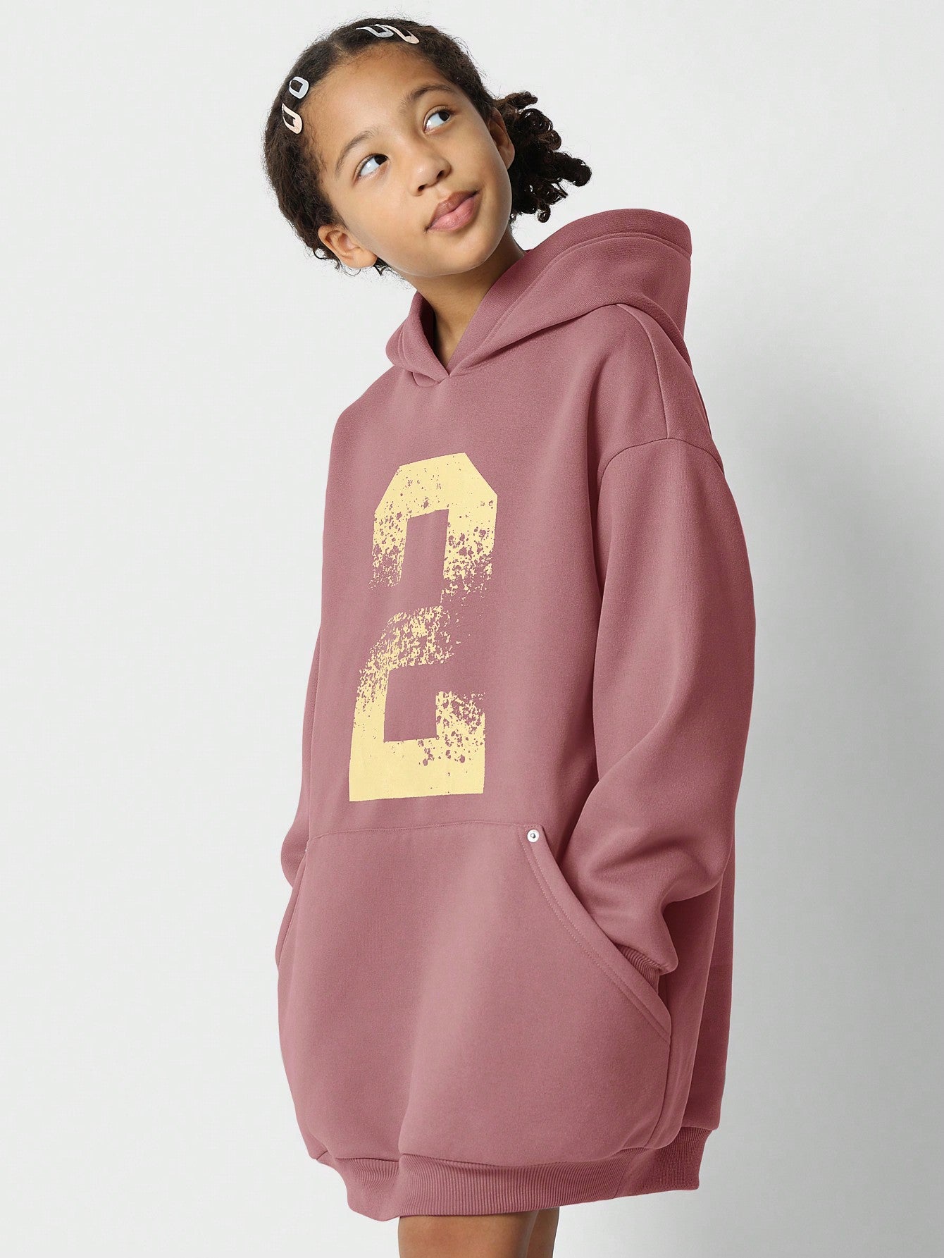 Tween Girls Oversized Hoodie Dress With Front Graphic Print