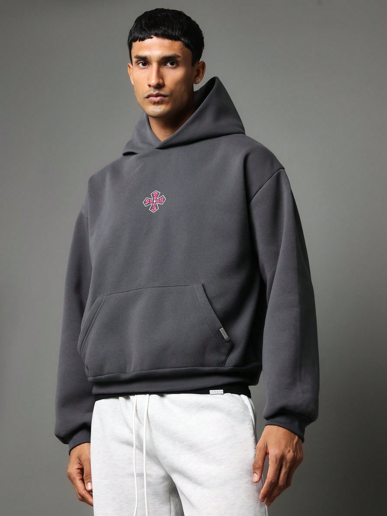 Regular Fit Overhead Hoodie With Cross & Gothic Graphic Print