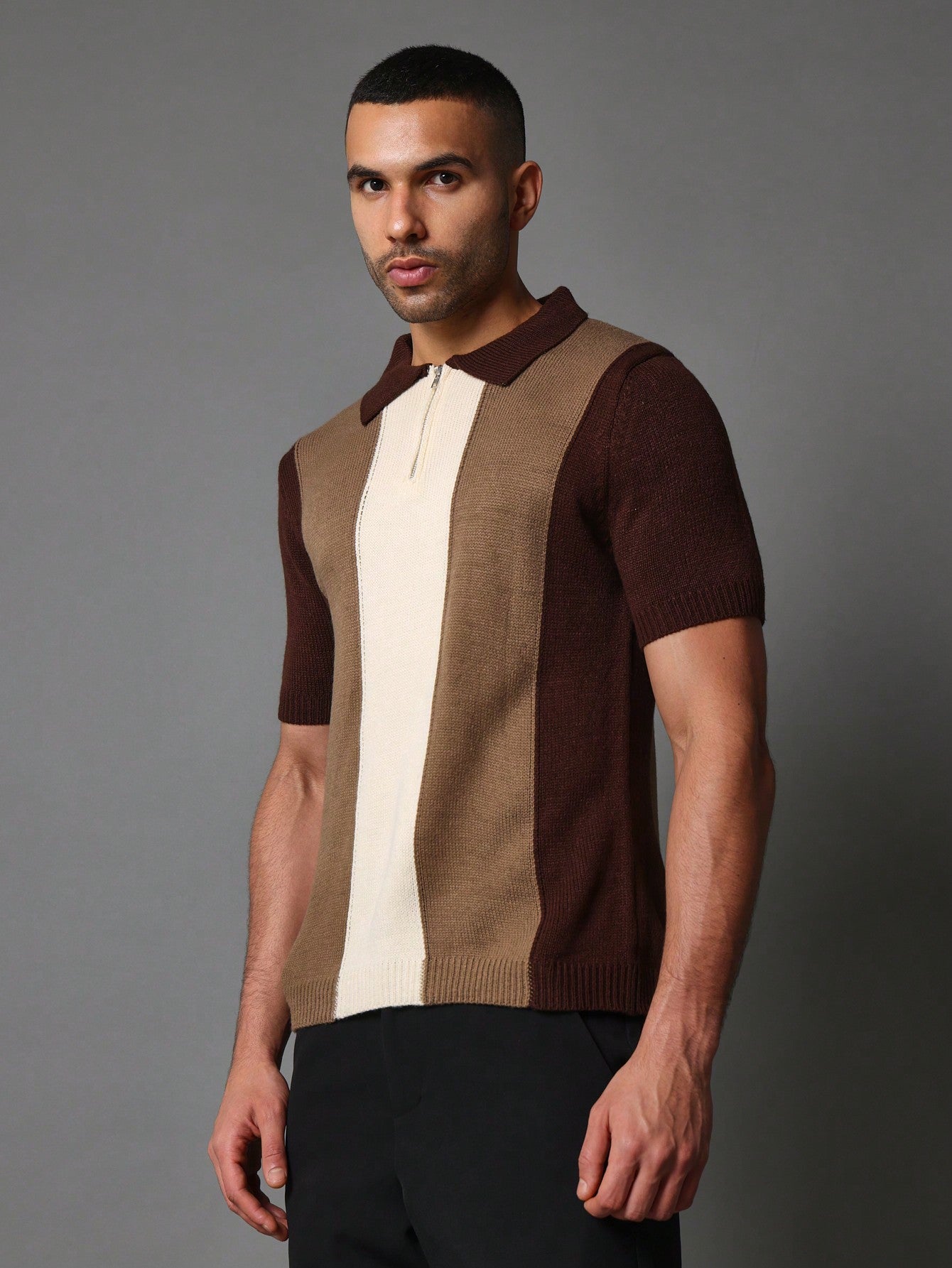 Slim Fit Colour Block Polo Knit Shirt