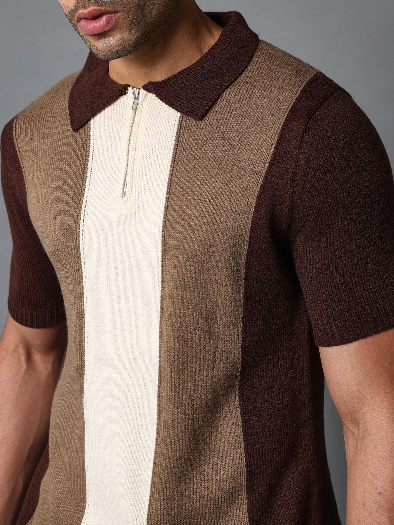 Slim Fit Colour Block Polo Knit Shirt