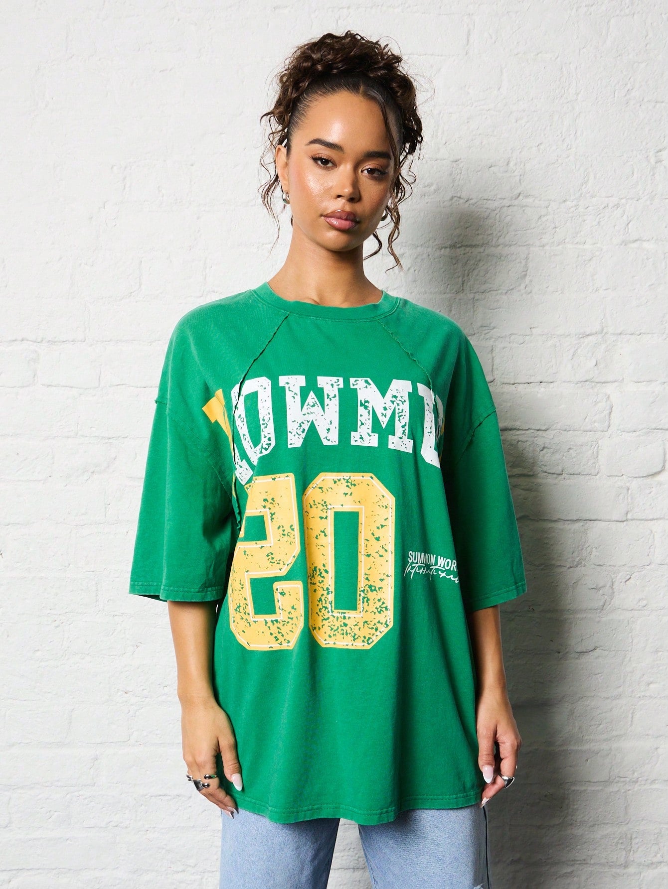 SUMWON WOMEN Washed Oversized Graphic Print Tee