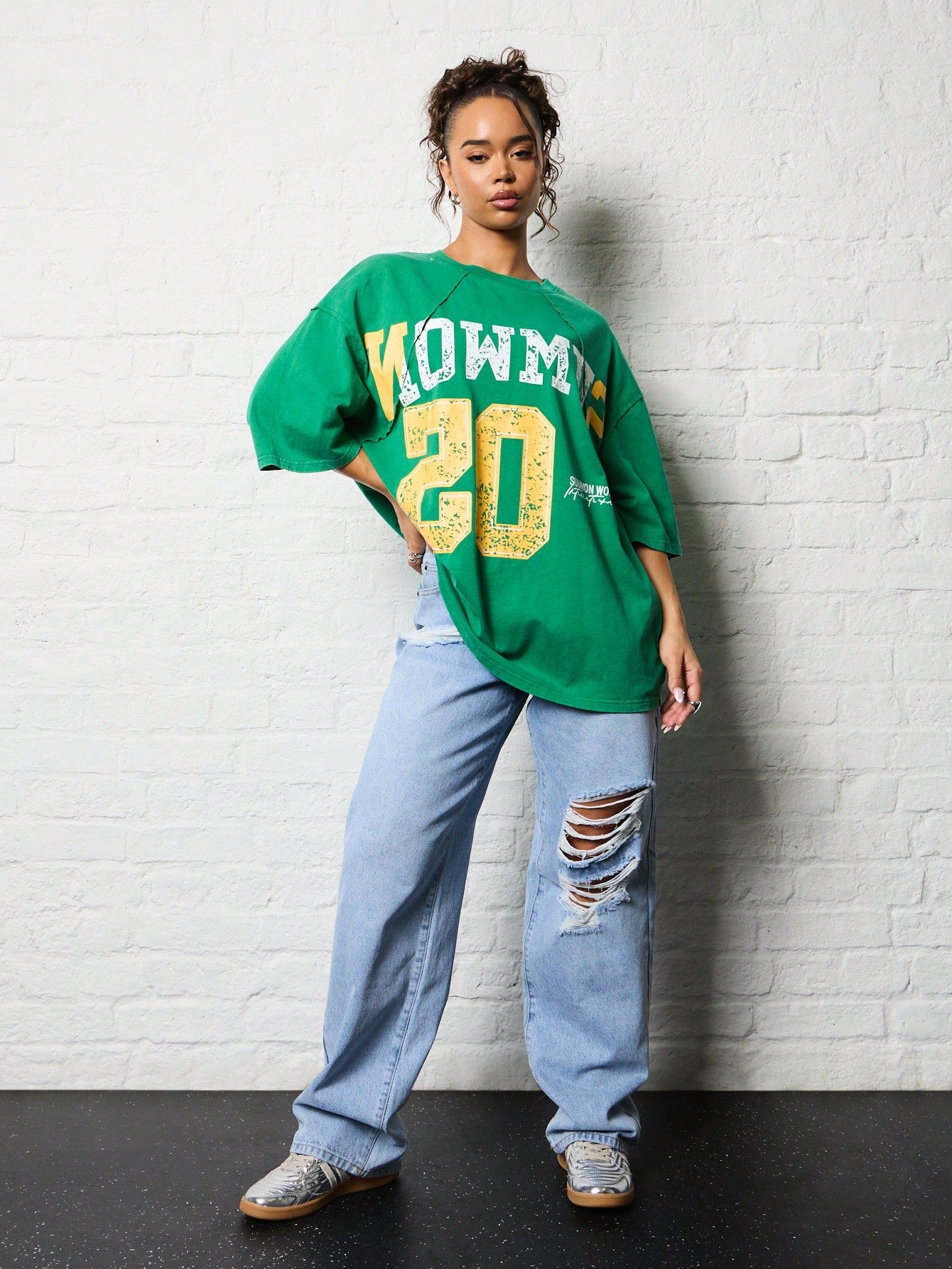 SUMWON WOMEN Washed Oversized Graphic Print Tee