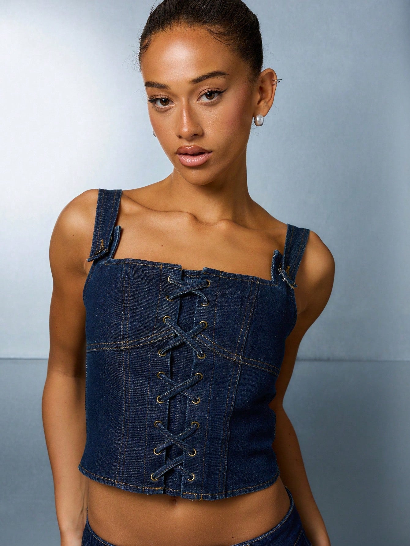 SUMWON WOMEN Crop Corset Denim Top