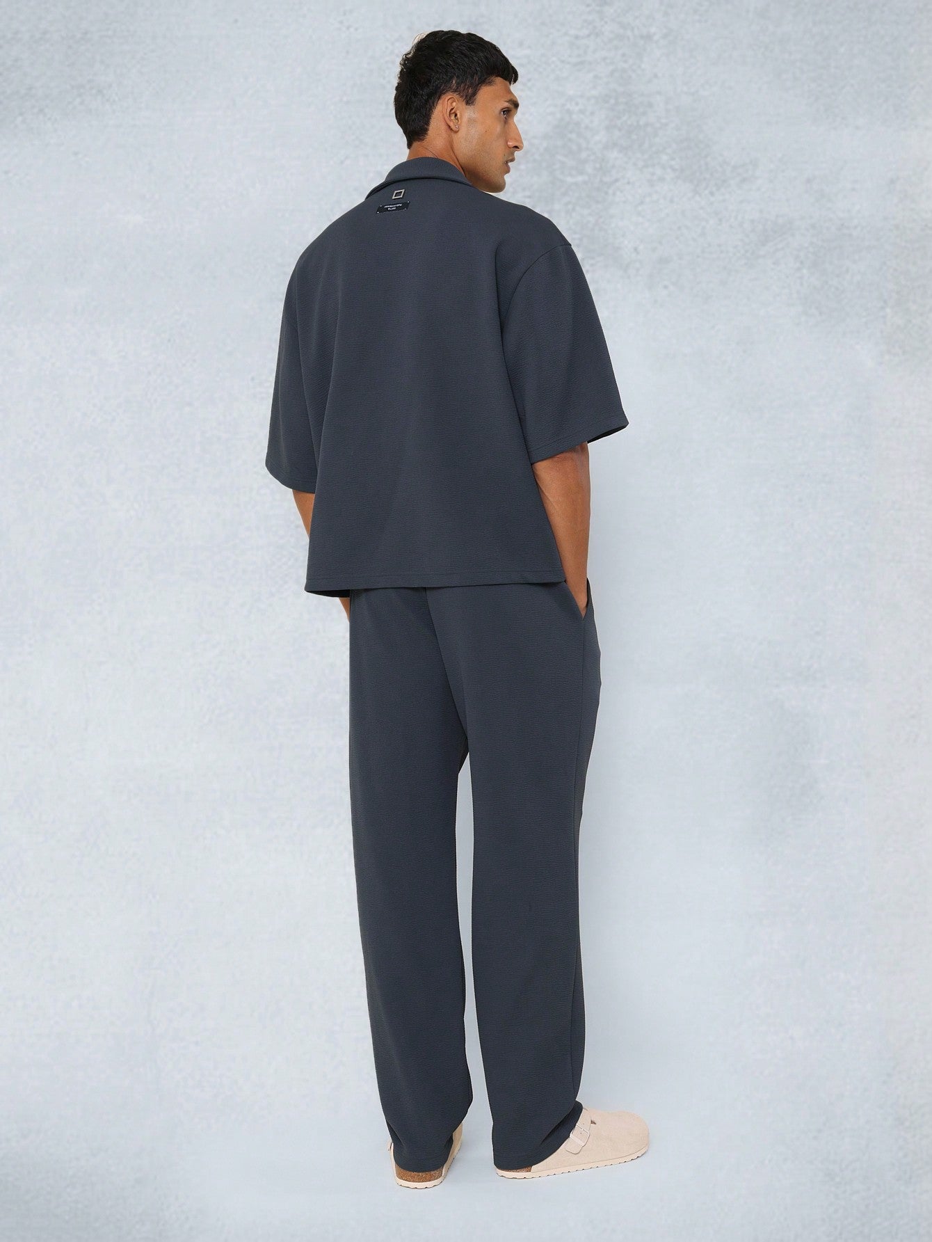 Boxy Textured Revere Jersey Shirt And Straight Fit Pant 2 Piece Set